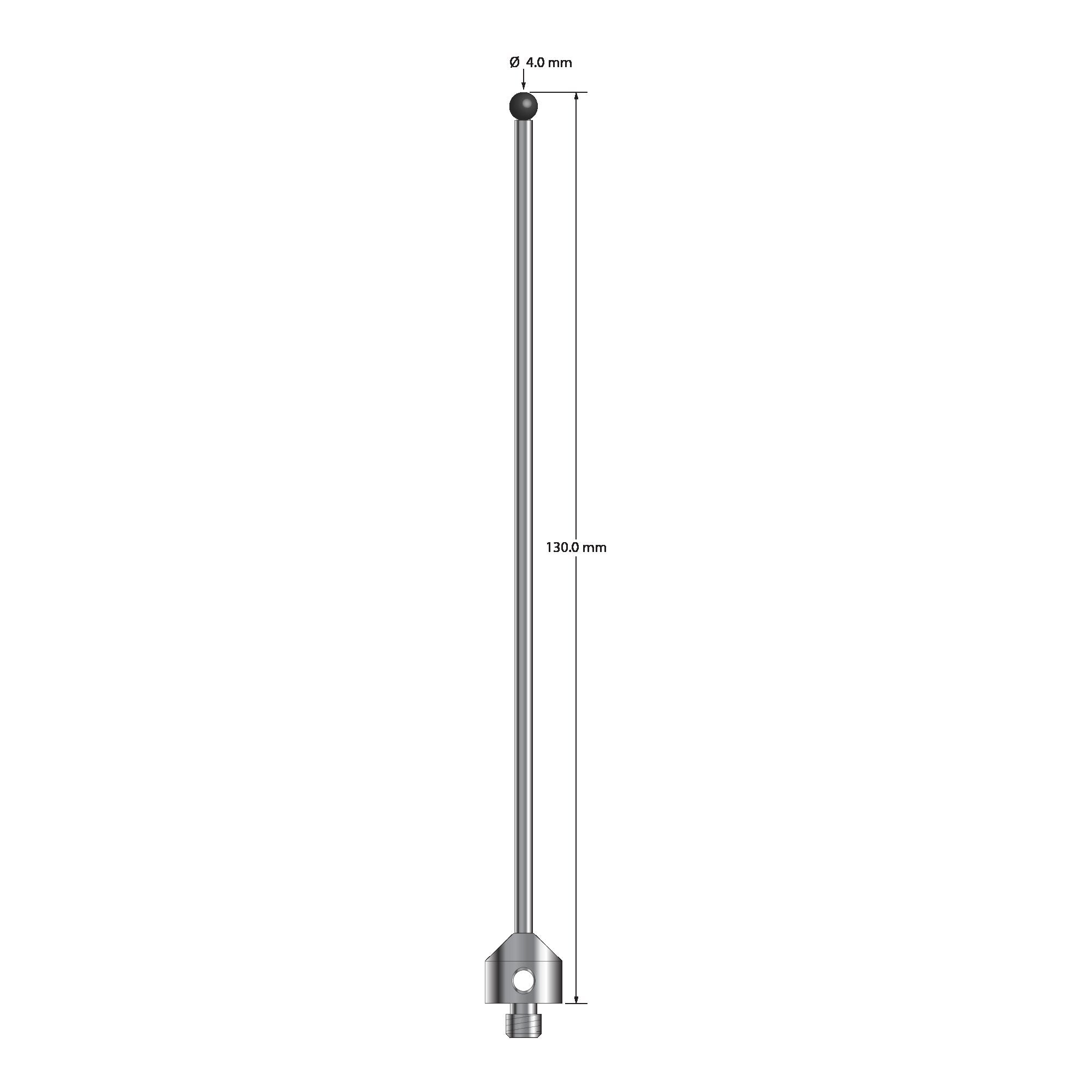 ATG-40130-SN M5 4.0mm silicon nitride stylus with carbide stem and stainless steel base, 130mm long.