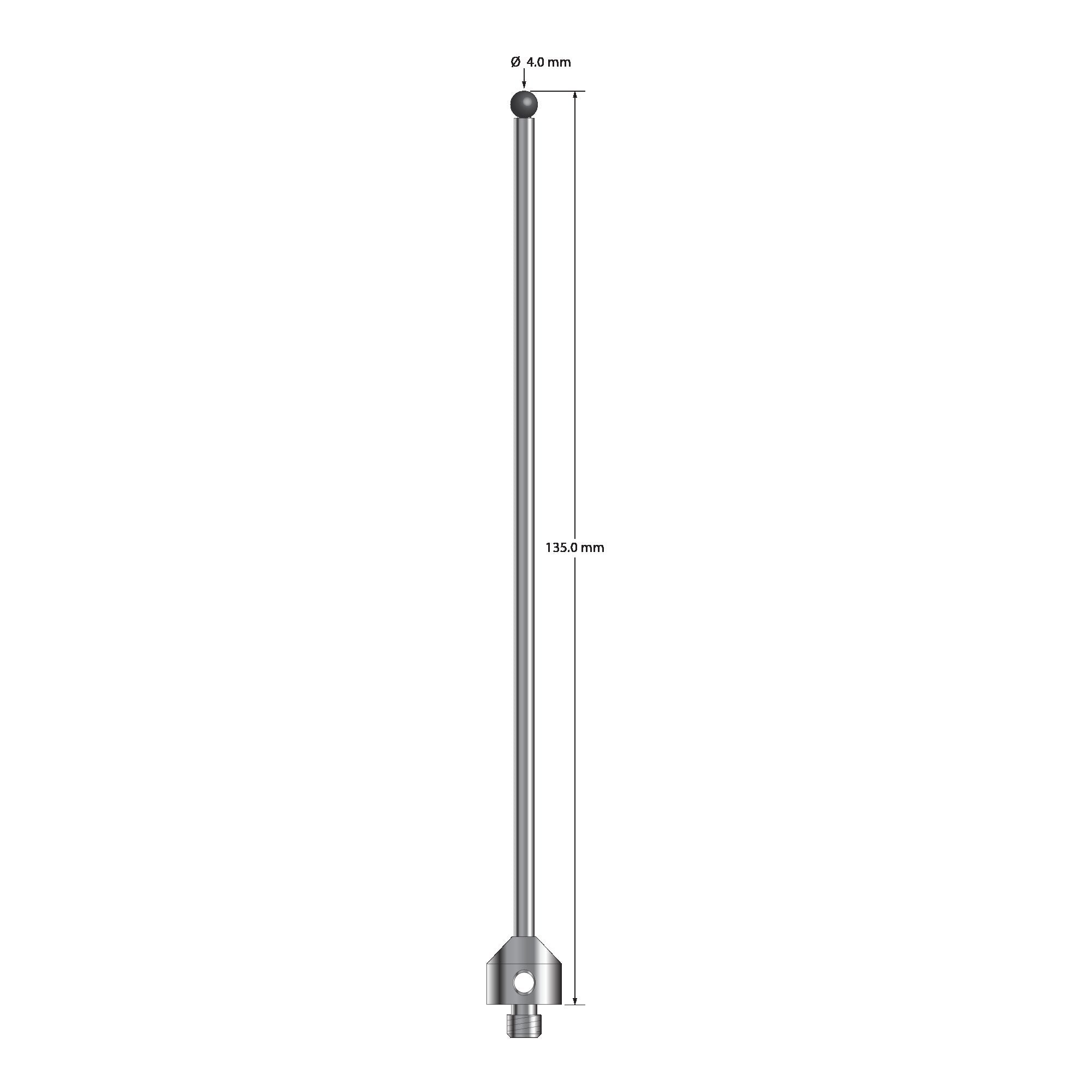 ATG-40135-SN M5 stylus with 4.0mm silicon nitride ball, carbide stem, stainless steel base, 135mm long by Q-Mark Manufacturing, Inc.