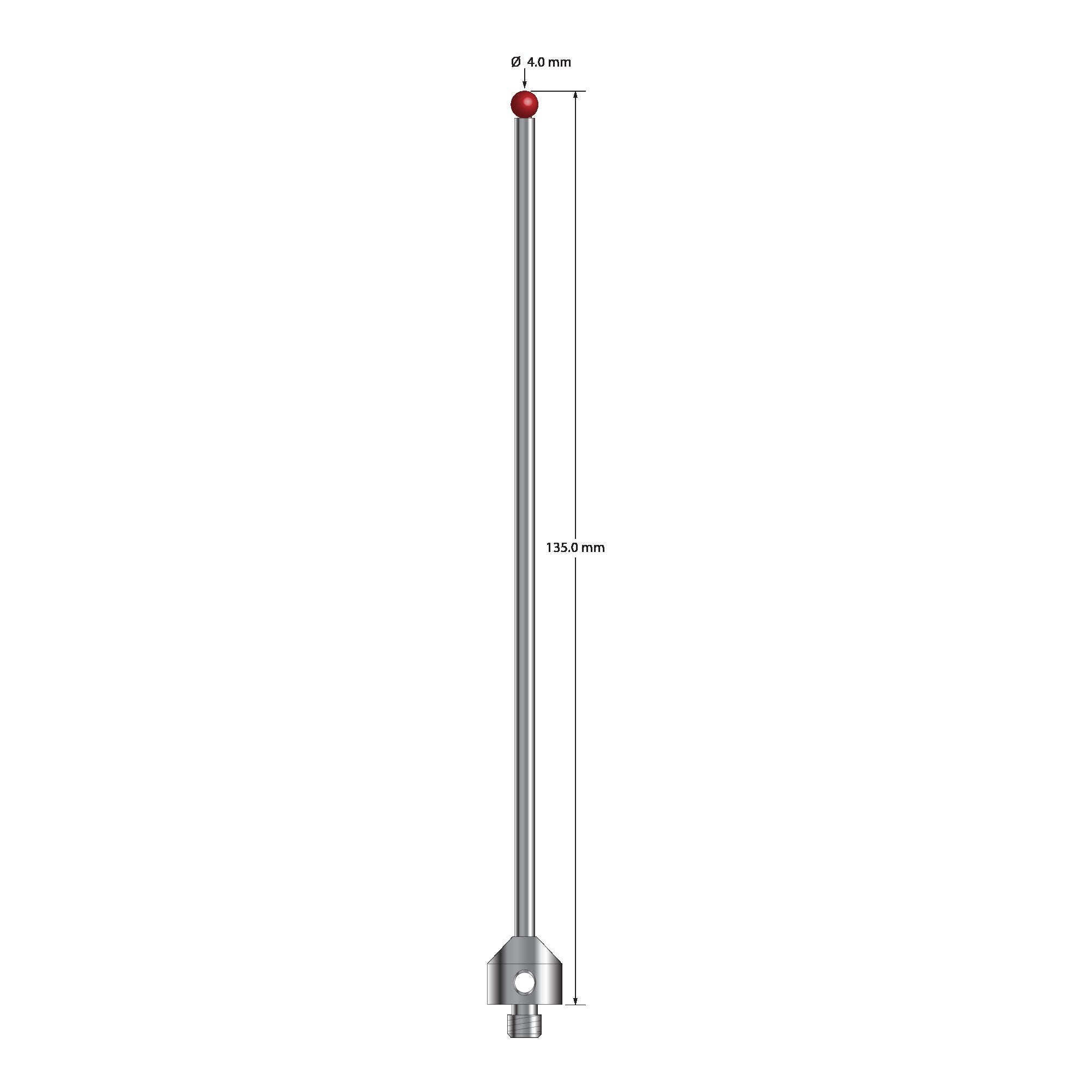 ATG-40135 M5 stylus with 4.0mm ruby ball, carbide stem, stainless steel base, 135mm length by Q-Mark Manufacturing, Inc.