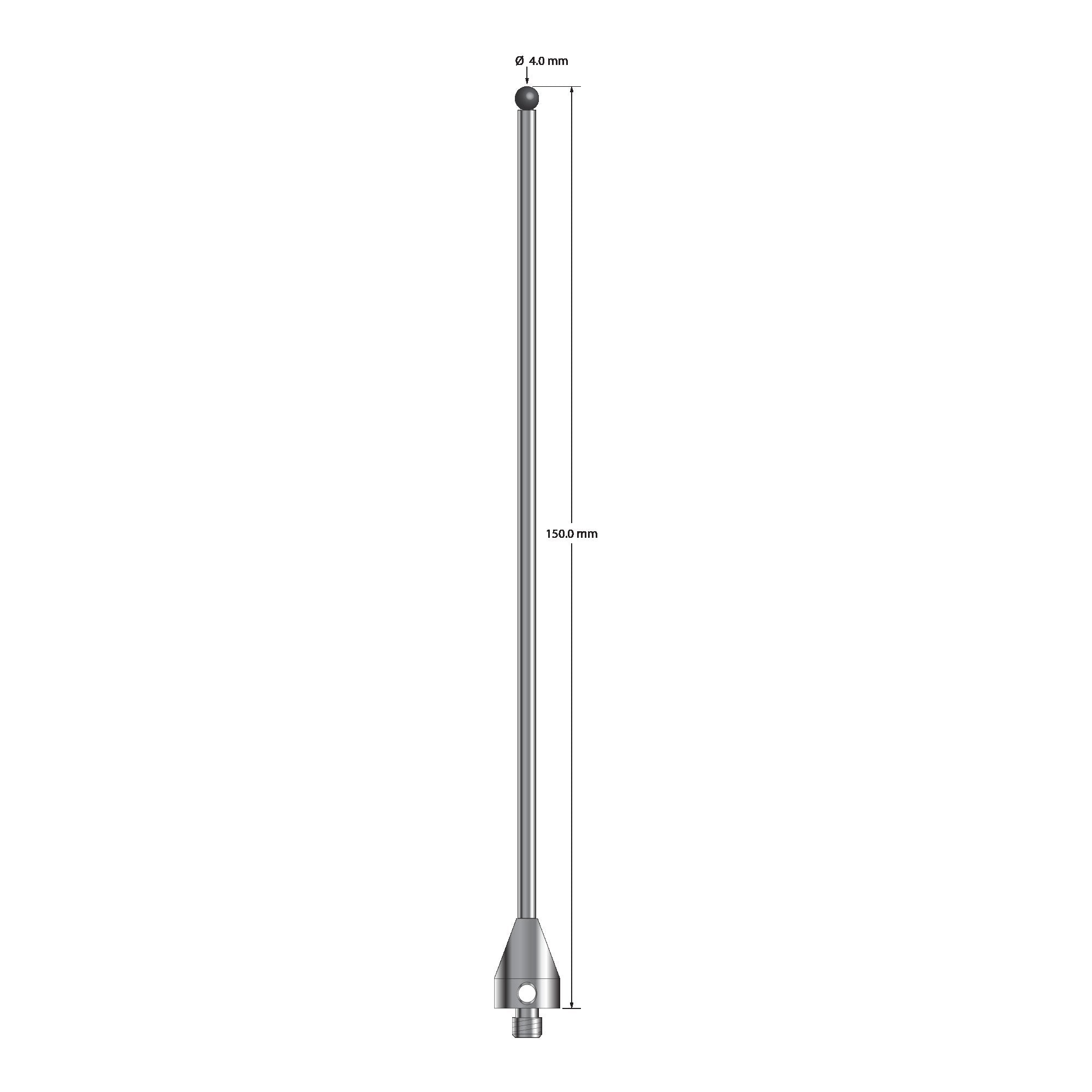 ATG-40150-SN M5 4.0mm silicon nitride stylus with carbide stem and stainless steel base, 150mm long, by Q-Mark Manufacturing, Inc.