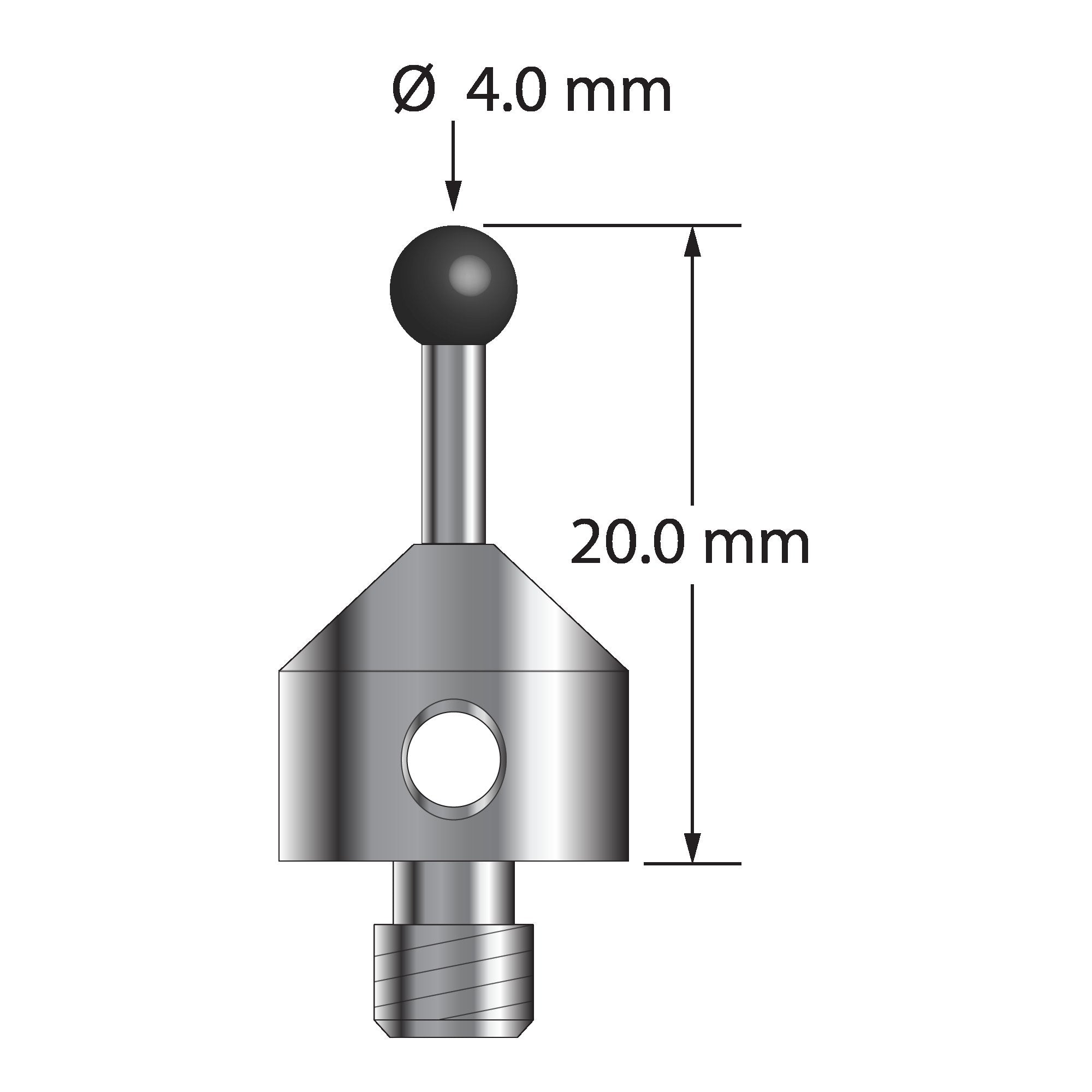 ATG-4020-SN M5 stylus with 4.0mm silicon nitride ball, carbide stem, and stainless steel base, 20.0mm long by Q-Mark Manufacturing, Inc.