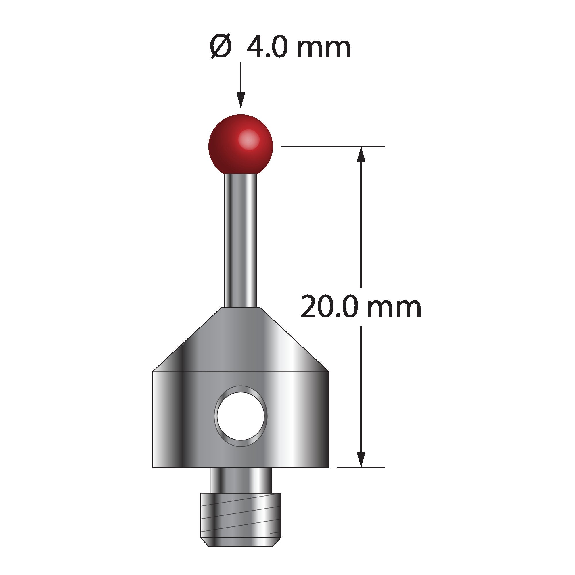 ATG-4022 M5 stylus, 4.0mm ruby ball, carbide stem, stainless steel base by Q-Mark Manufacturing, Inc.