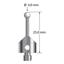 ATG-4025-Z M5 stylus with 4.0mm zirconia ball, carbide stem, and stainless steel base, 25.0mm long.