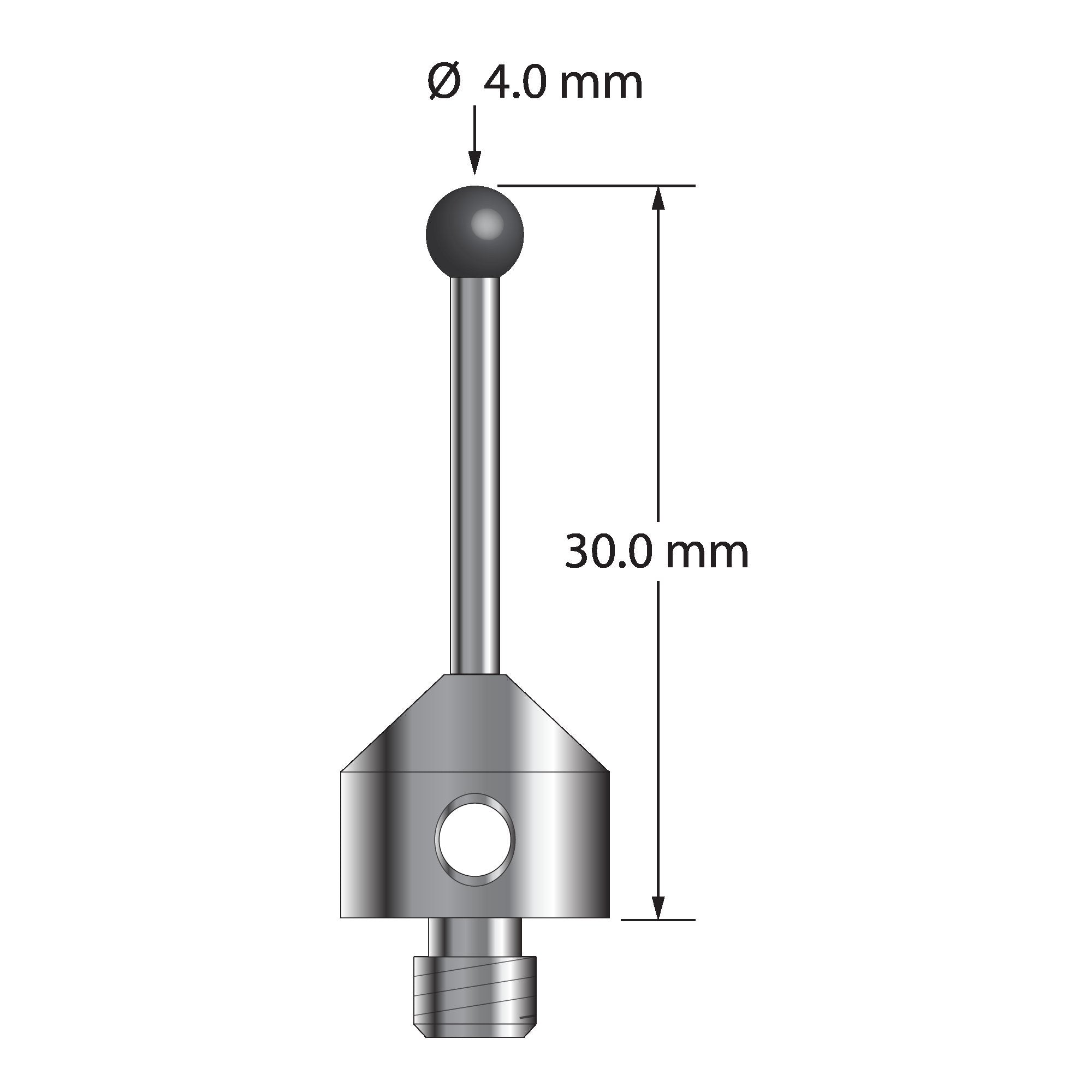 ATG-4030-SN M5 4.0mm silicon nitride stylus, carbide stem, stainless steel base, 30.0mm long by Q-Mark Manufacturing, Inc.