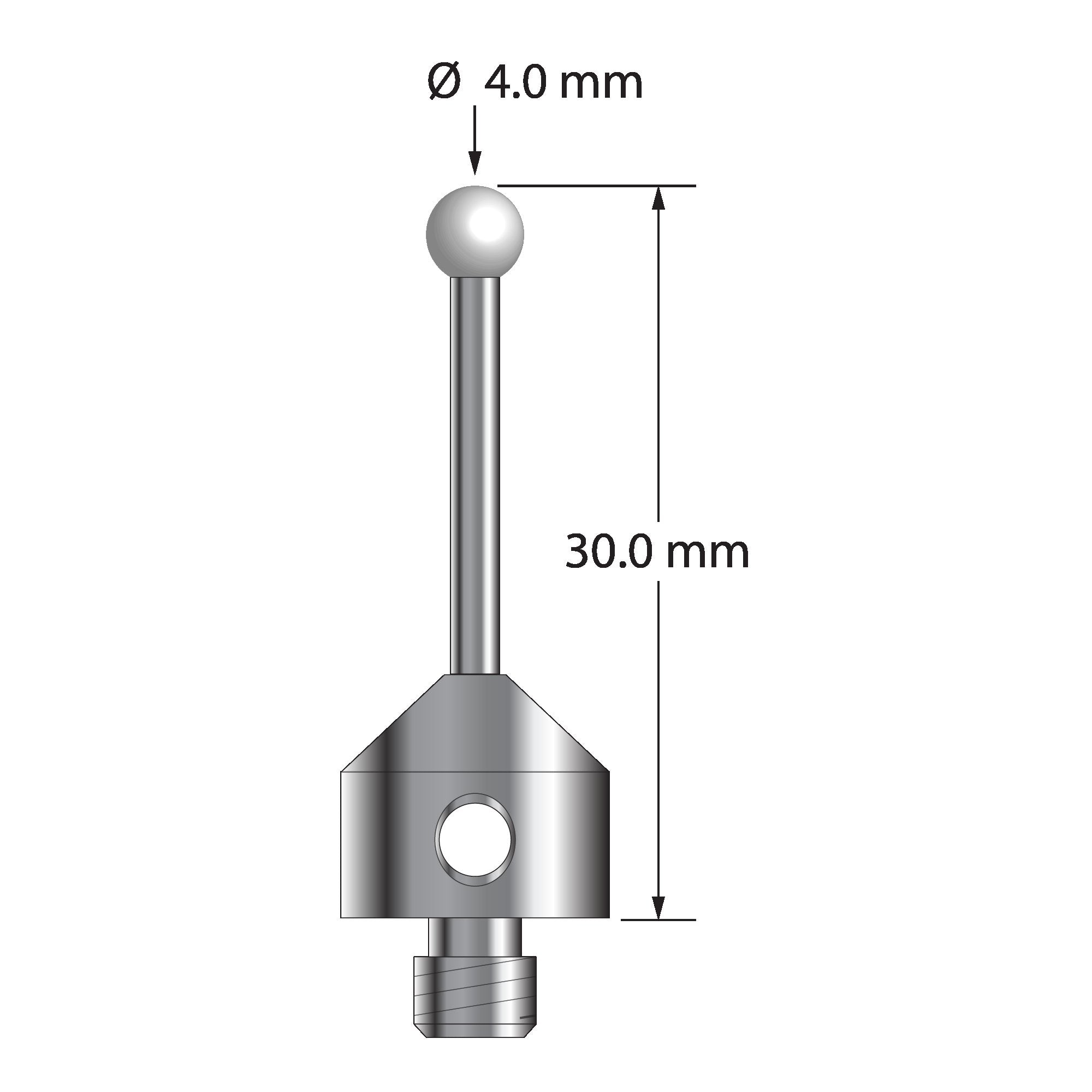 ATG-4030-Z M5 stylus with 4.0mm zirconia ball, carbide stem, and stainless steel base, 30mm long by Q-Mark Manufacturing, Inc.