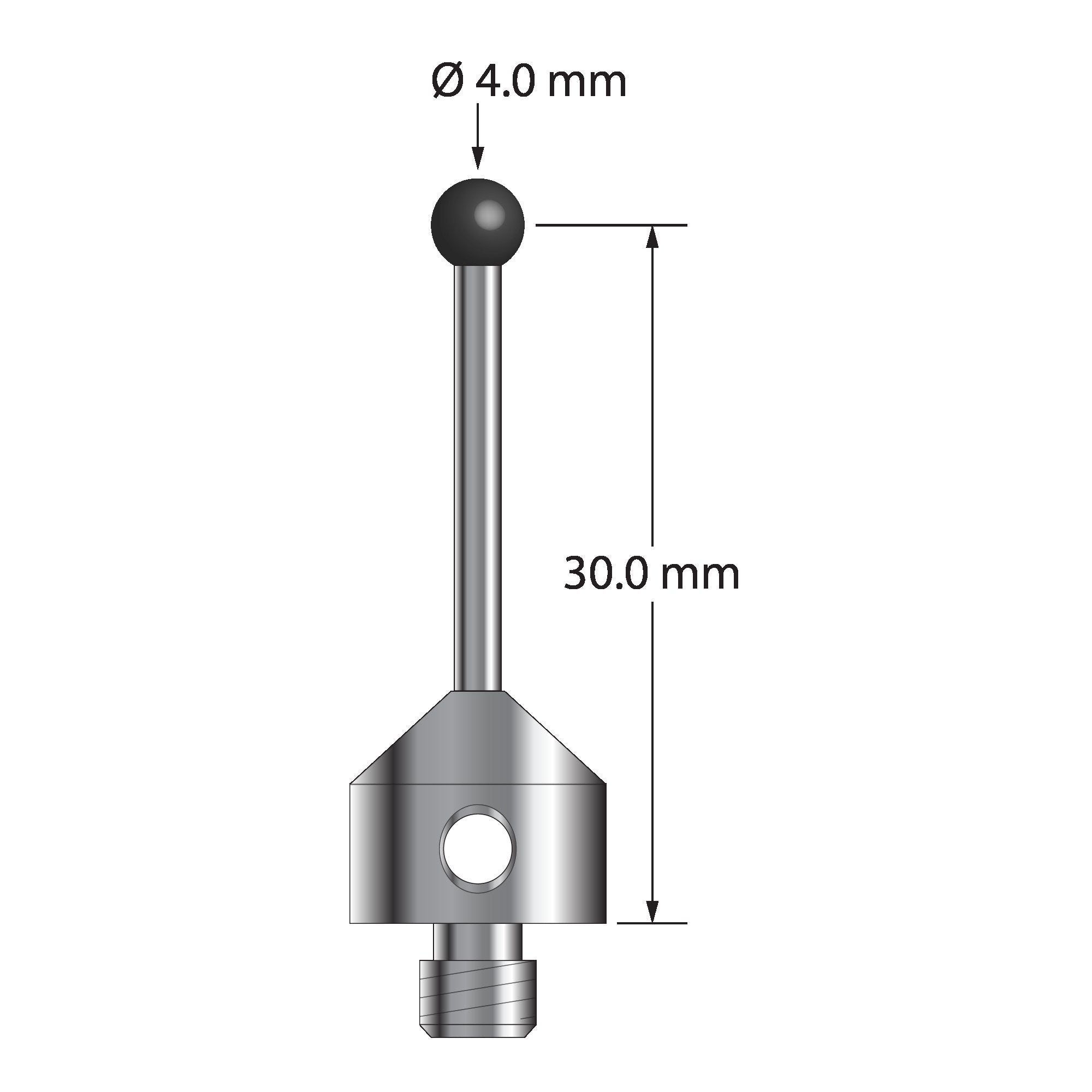 ATG-4032-SN M5 stylus with 4.0mm silicon nitride ball, carbide stem, and stainless steel base, 30.0mm long by Q-Mark Manufacturing, Inc.