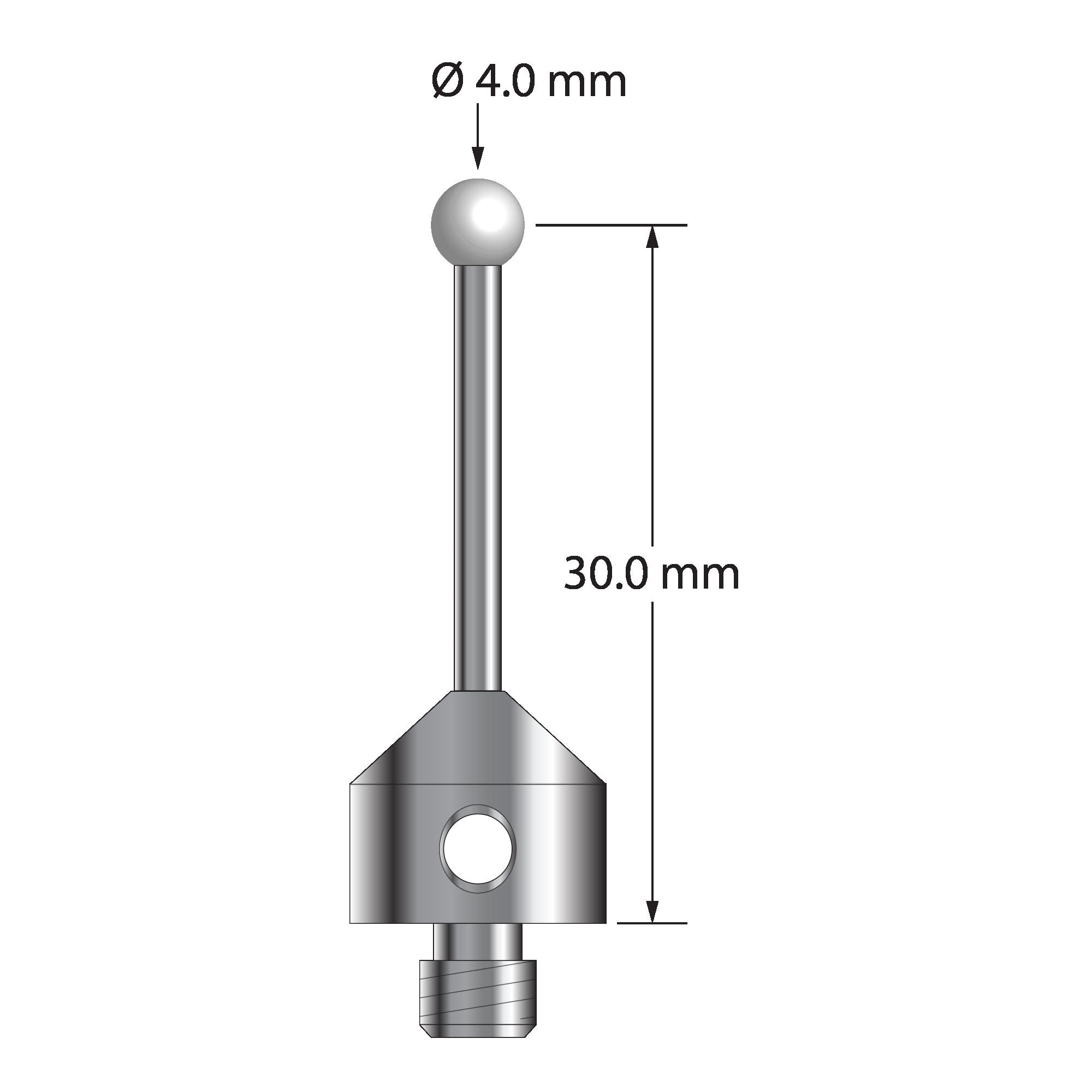 ATG-4032-Z M5 stylus with 4.0mm zirconia ball, carbide stem, and stainless steel base by Q-Mark Manufacturing, Inc.