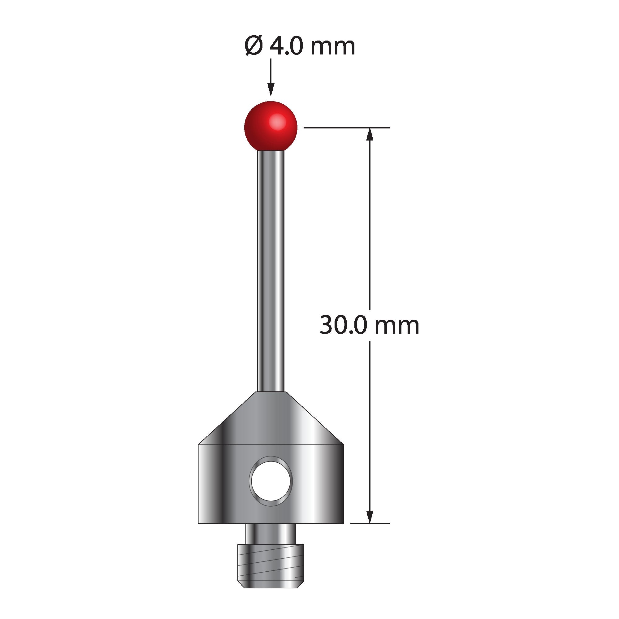 ATG-4032 M5 stylus with 4.0mm ruby ball, carbide stem, and stainless steel base by Q-Mark Manufacturing, Inc.