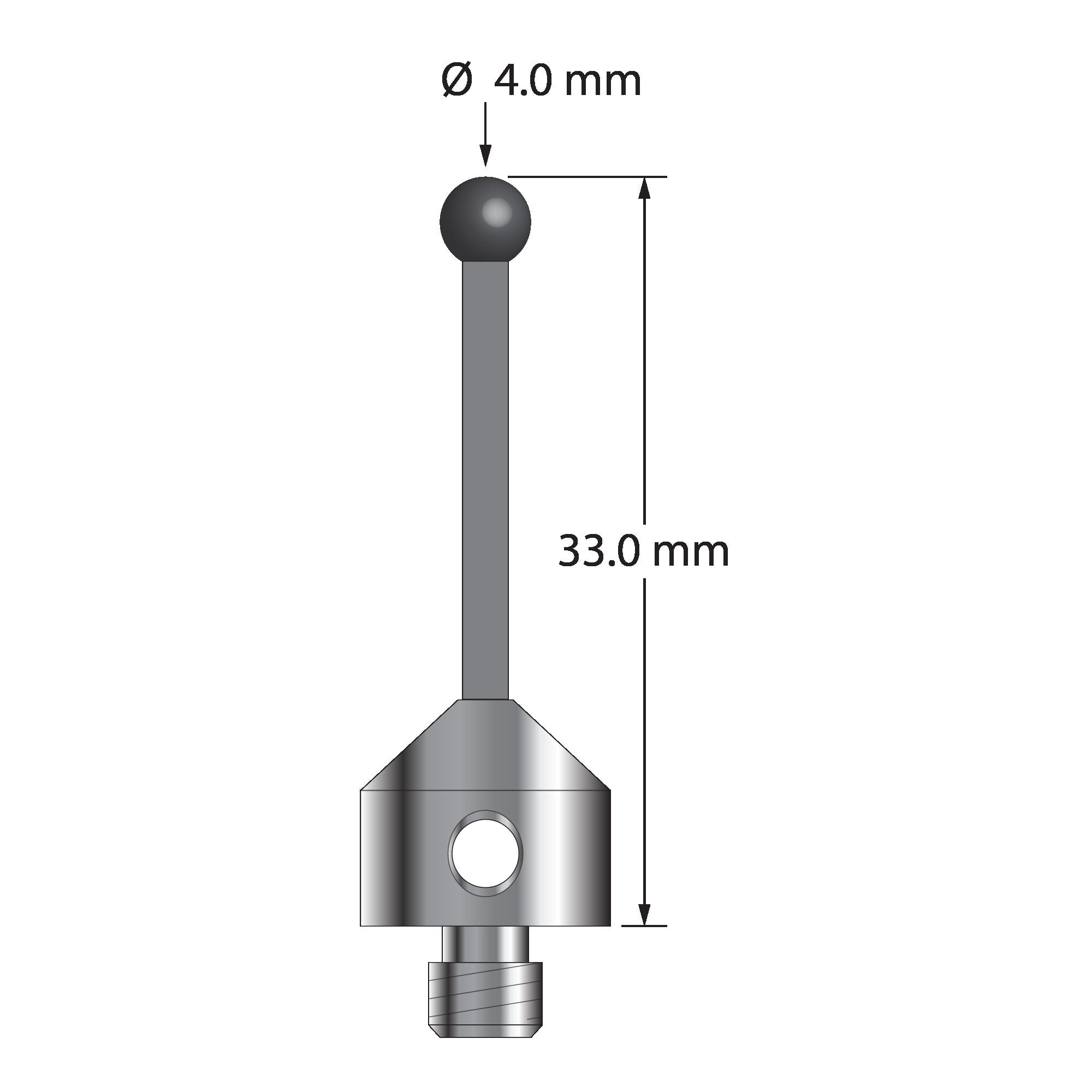 ATG-4033-TX-SN M5 stylus with 4.0mm silicon nitride ball, carbon fiber stem, and titanium base, 33.0mm long by Q-Mark Manufacturing, Inc.