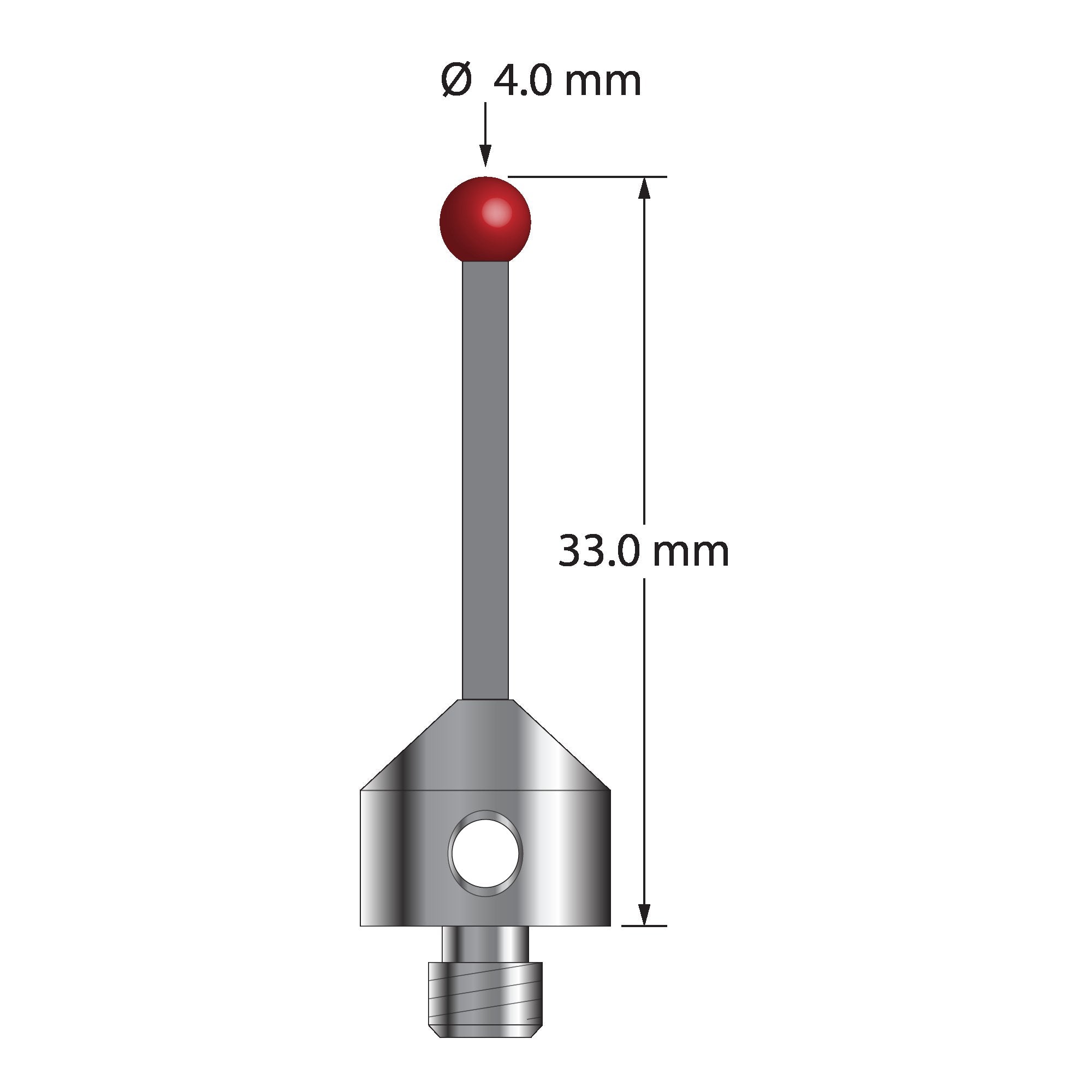ATG-4033-TX M5 stylus with 4.0mm ruby ball, carbon fiber stem, and titanium base, 33.0mm long by Q-Mark Manufacturing, Inc.