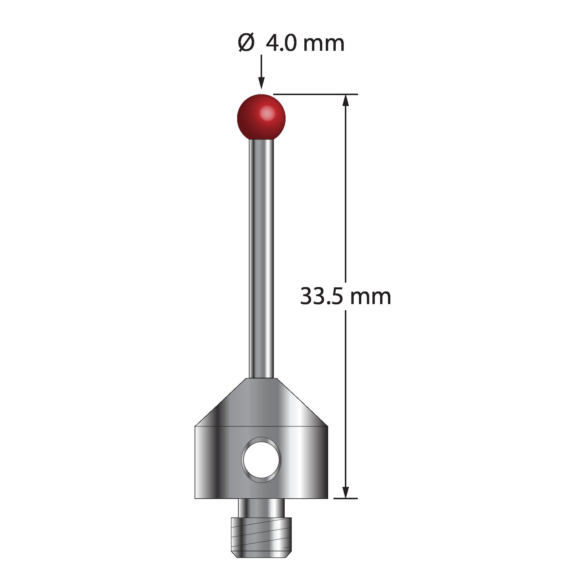 ATG-4033.5 M5 stylus with 4.0mm ruby ball, carbide stem, and stainless steel base, 33.5mm long by Q-Mark Manufacturing, Inc.