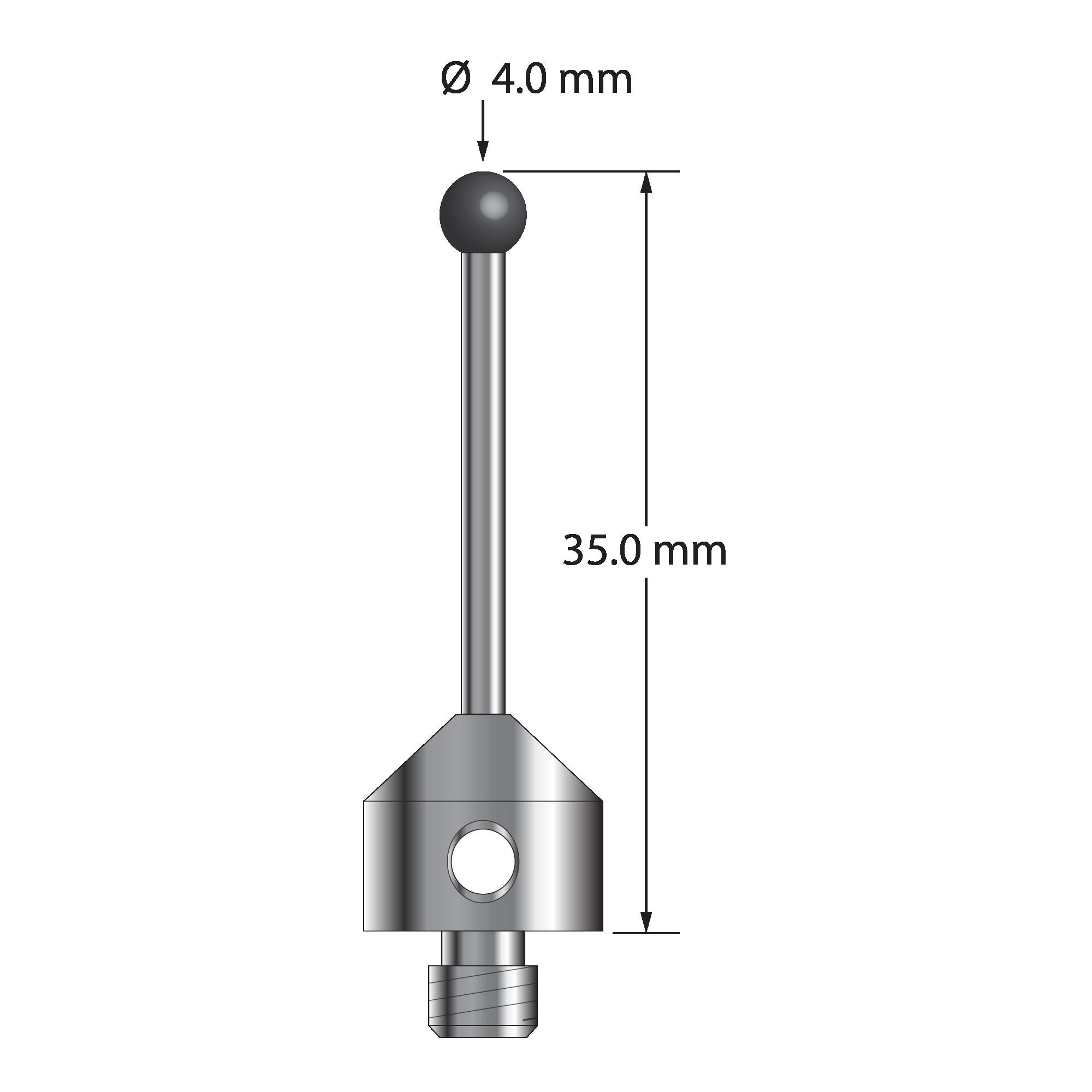 ATG-4035-SN M5 stylus with 4.0mm silicon nitride ball, carbide stem, stainless steel base, 35.0mm long by Q-Mark Manufacturing, Inc.