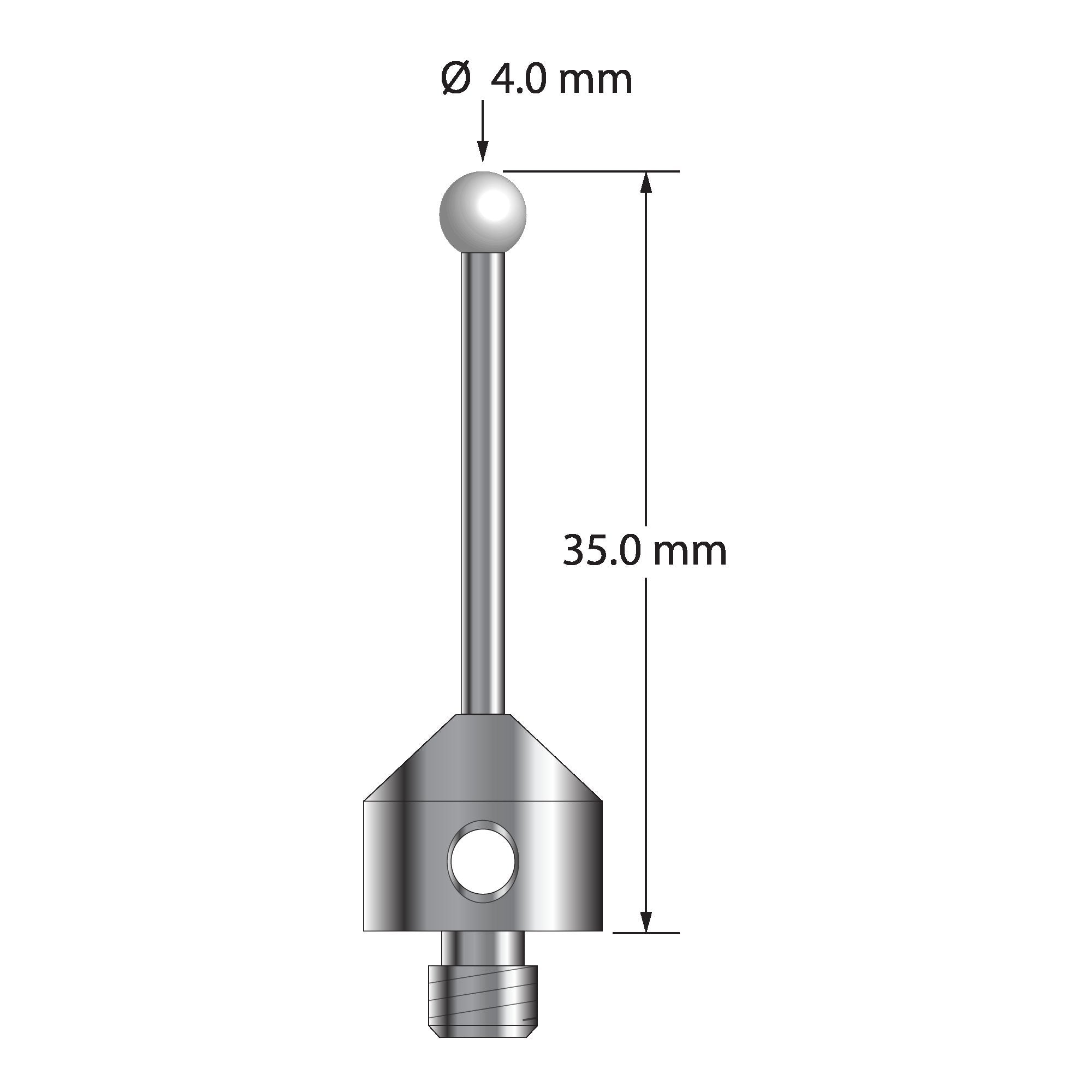 ATG-4035-Z M5 stylus with 4.0mm zirconia ball and carbide stem, 35.0mm long, by Q-Mark Manufacturing, Inc.