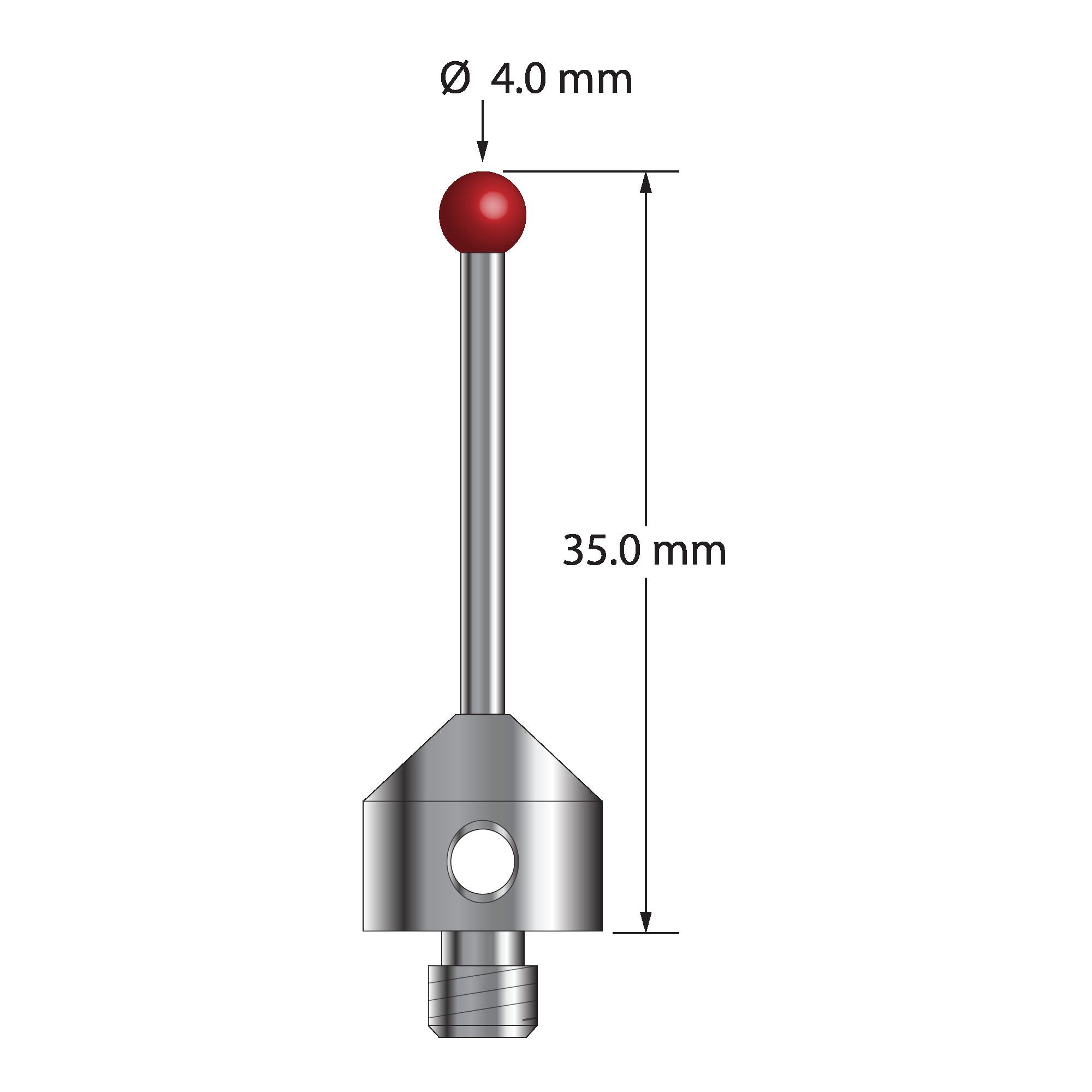 ATG-4035 M5 4.0mm ruby ball stylus with carbide stem and stainless steel base, 35.0mm long by Q-Mark Manufacturing, Inc.