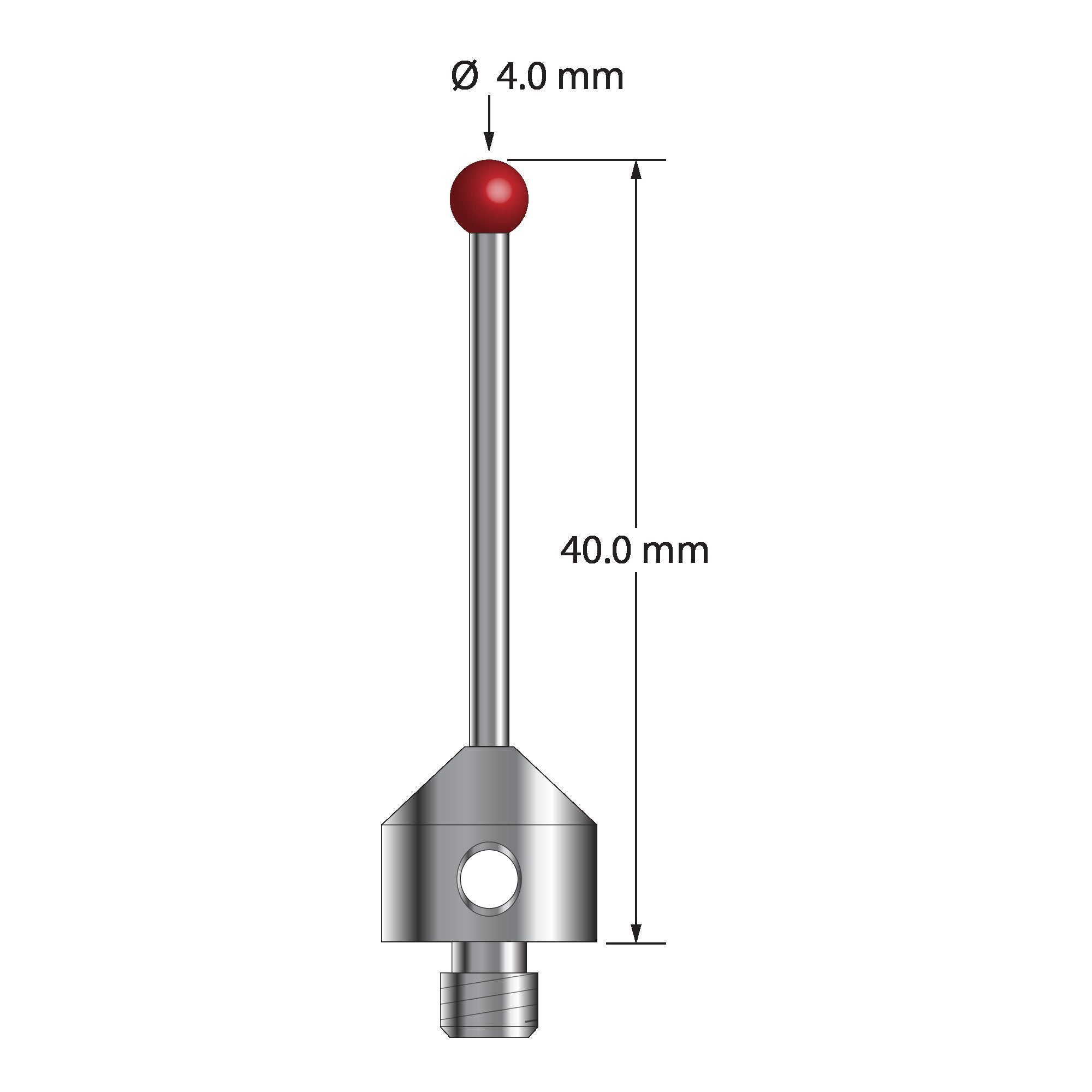 ATG-4040 M5 stylus with 4.0mm ruby ball, carbide stem, and stainless steel base, 40.0mm long by Q-Mark Manufacturing, Inc.