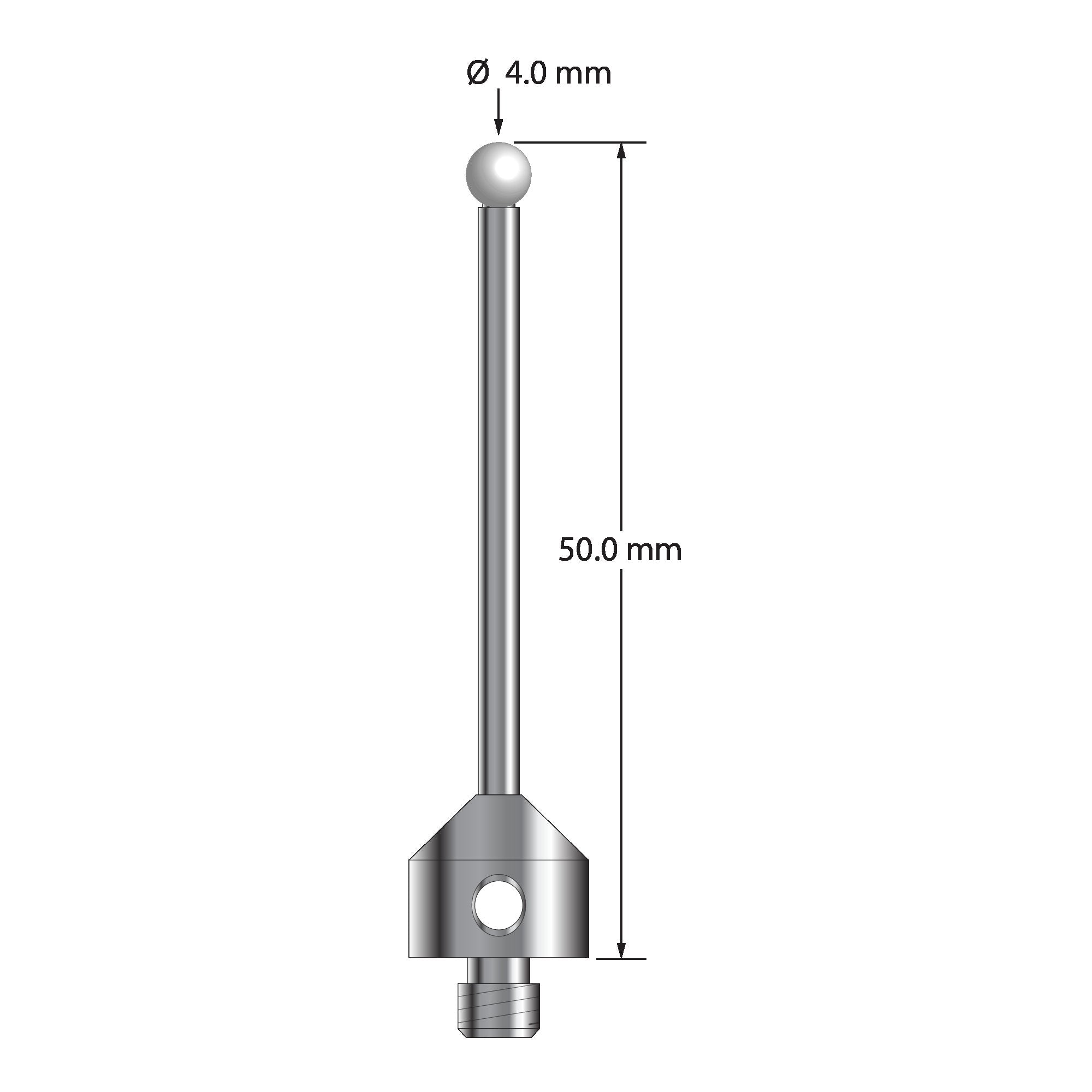 ATG-4050-Z M5 stylus with 4.0mm zirconia ball, carbide stem, and stainless steel base, 50mm long by Q-Mark Manufacturing, Inc.