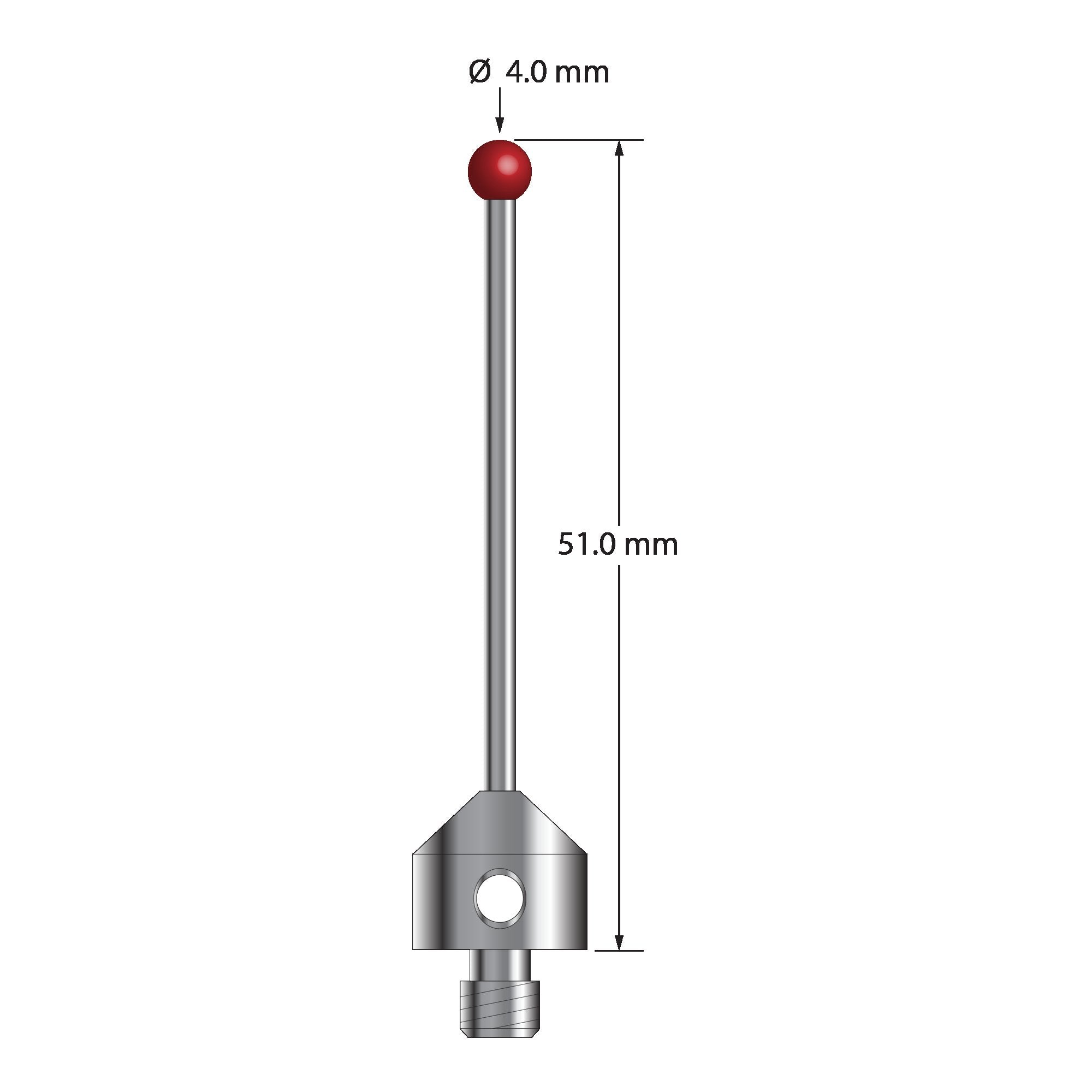 ATG-4051-DS2 M5 stylus with 4.0mm ruby ball, carbide stem, and stainless steel base, 51.0mm long by Q-Mark Manufacturing, Inc.