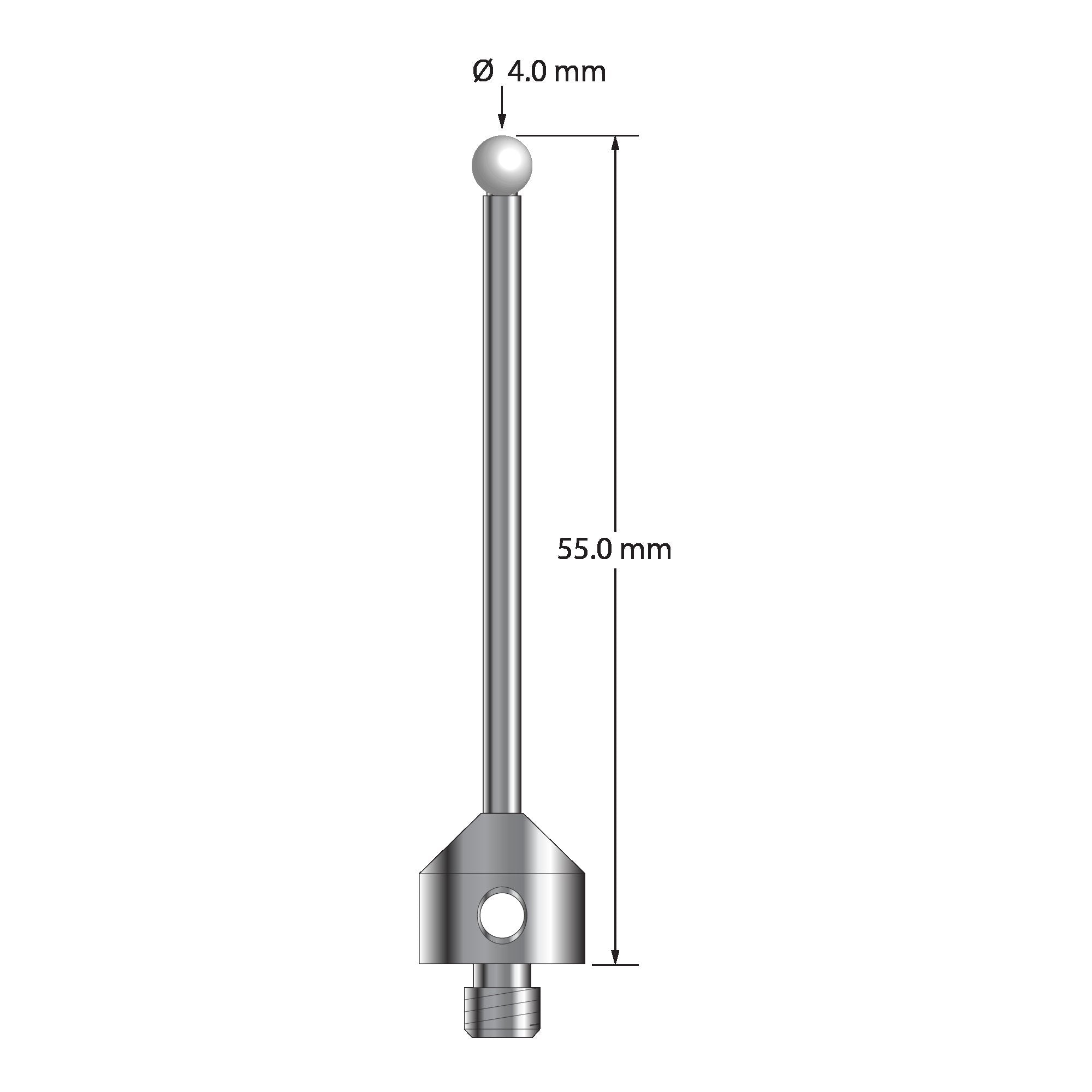 ATG-4058-Z M5 stylus with 4.0mm zirconia ball, carbide stem, and stainless steel base, 58.0mm long by Q-Mark Manufacturing, Inc.