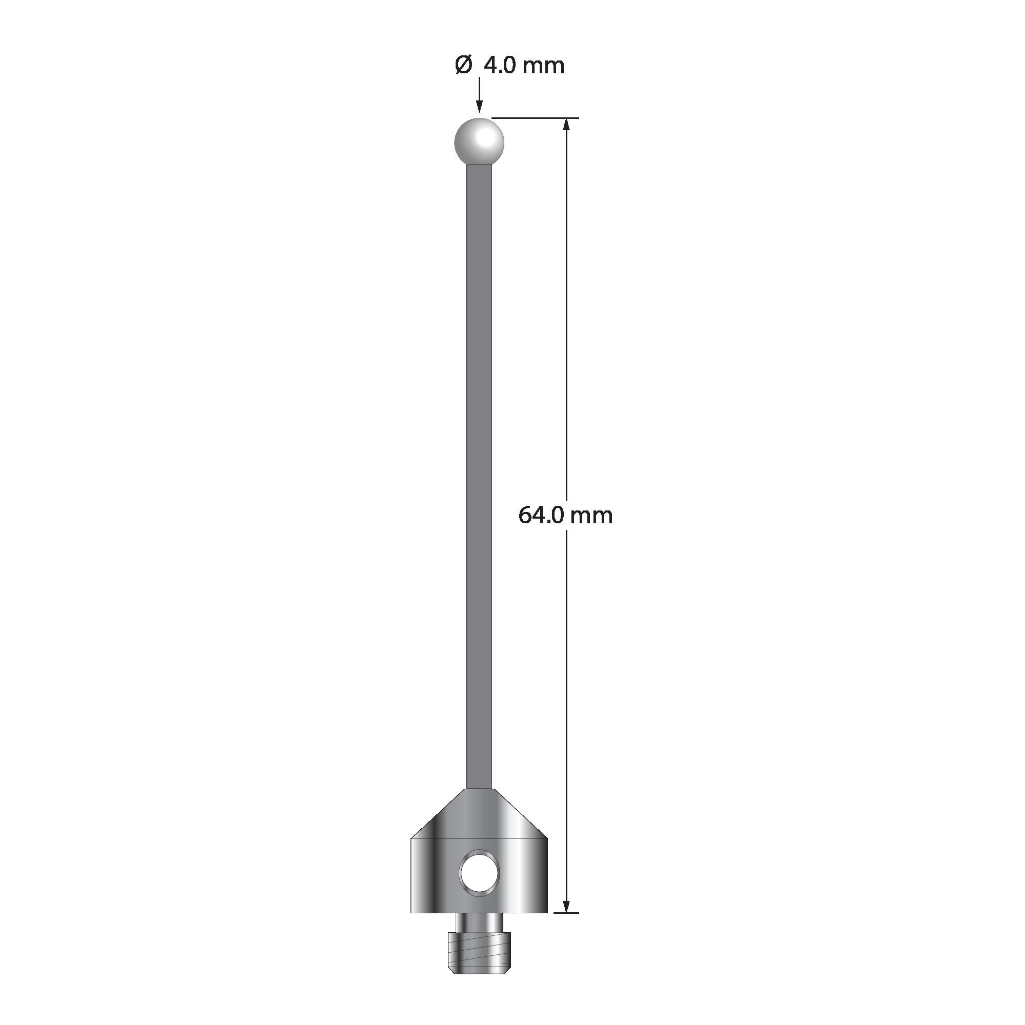 ATG-4064-TX-Z M5 stylus with 4.0mm zirconia ball, carbon fiber stem, and titanium base, 64.0mm long by Q-Mark Manufacturing, Inc.