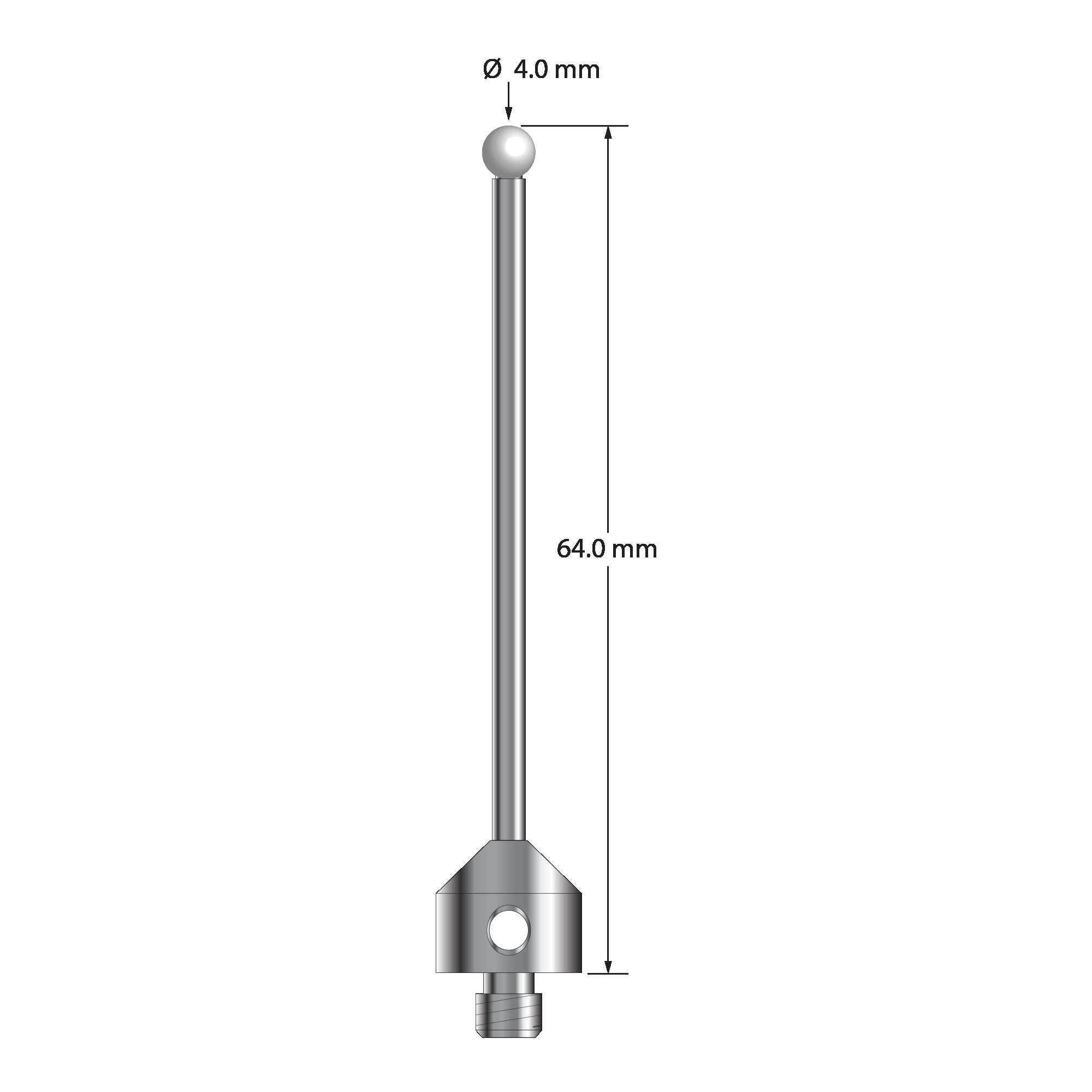 ATG-4064-Z stylus with 4.0mm zirconia ball, carbide stem, and stainless steel base, 64.0mm long by Q-Mark Manufacturing, Inc.