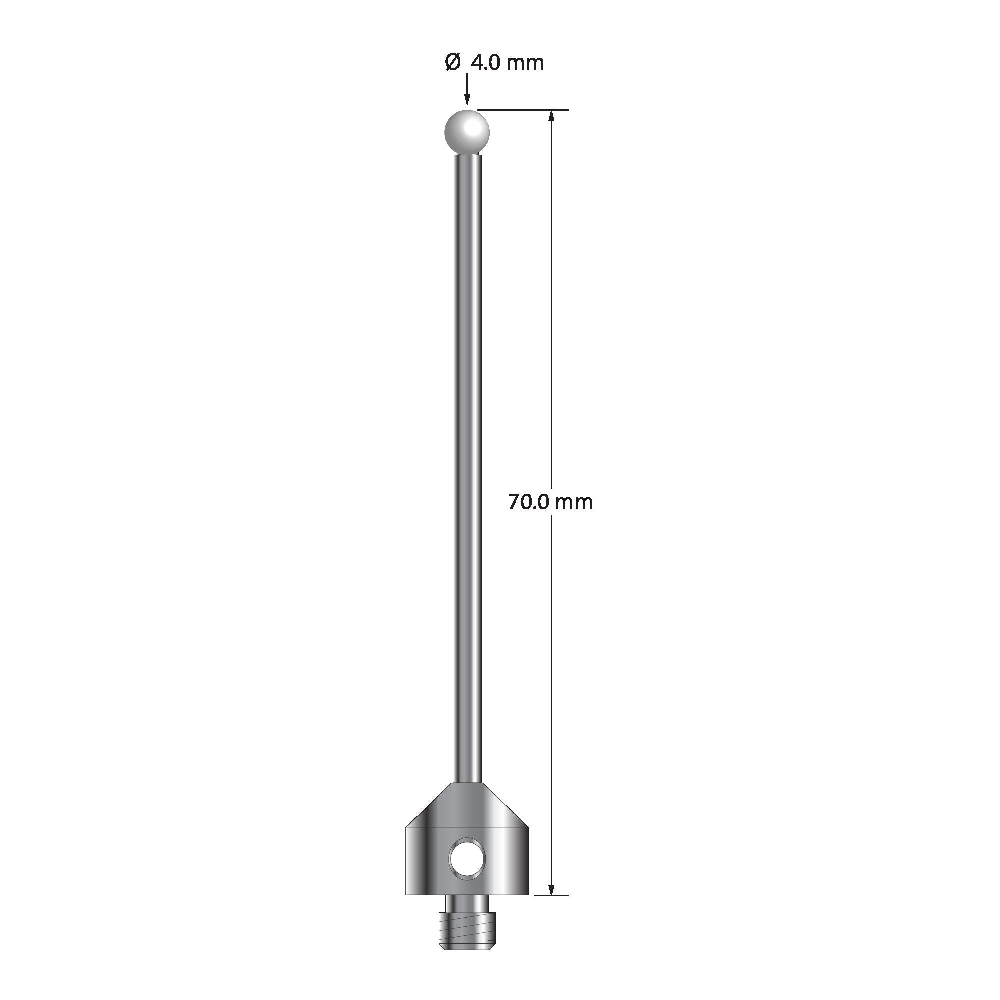 ATG-4070-Z M5 stylus with 4.0mm zirconia ball and carbide stem, 70.0mm long by Q-Mark Manufacturing, Inc.