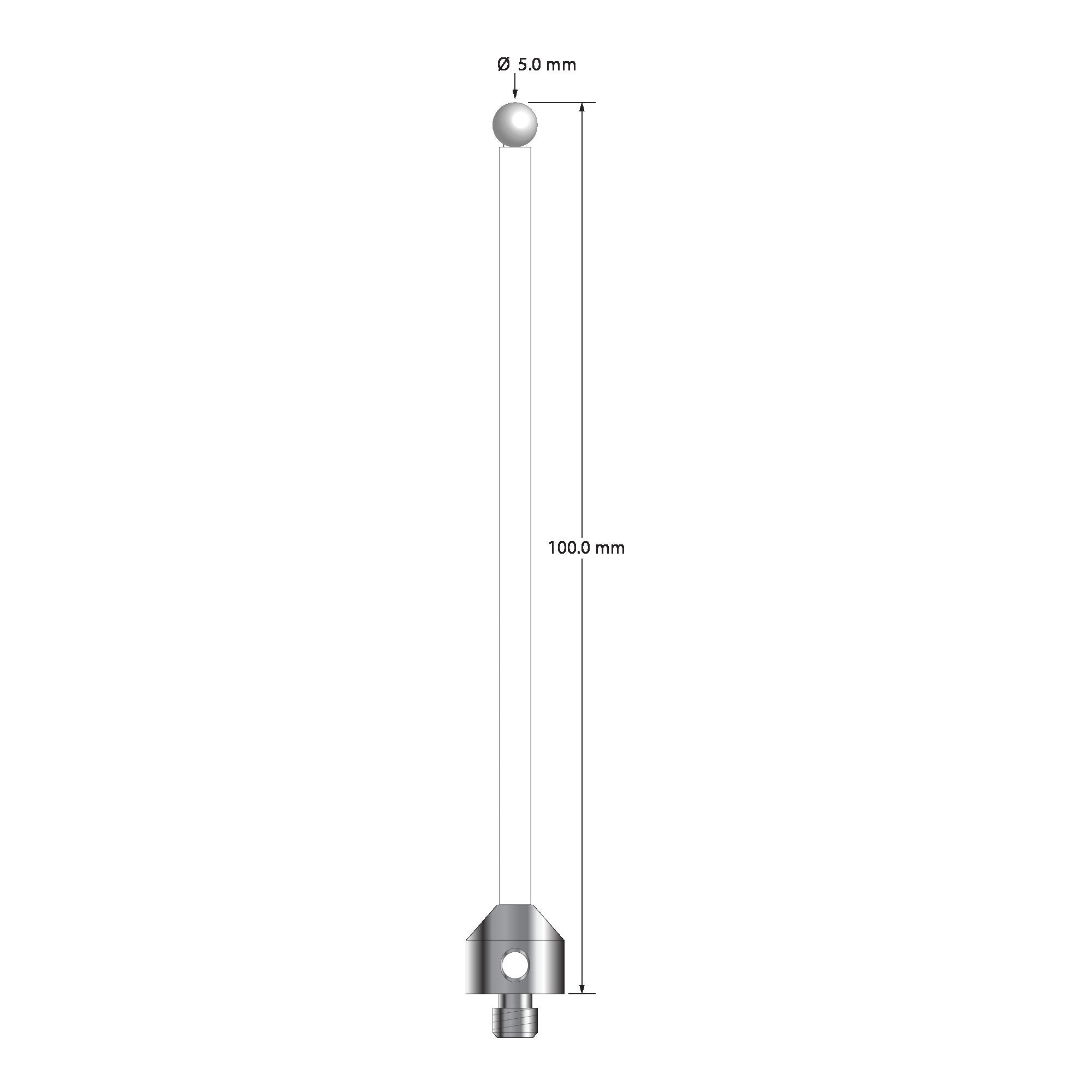 ATG-50100-C-Z M5 stylus with 5.0mm zirconia ball, ceramic stem, and aluminum base, 100mm long by Q-Mark Manufacturing, Inc.