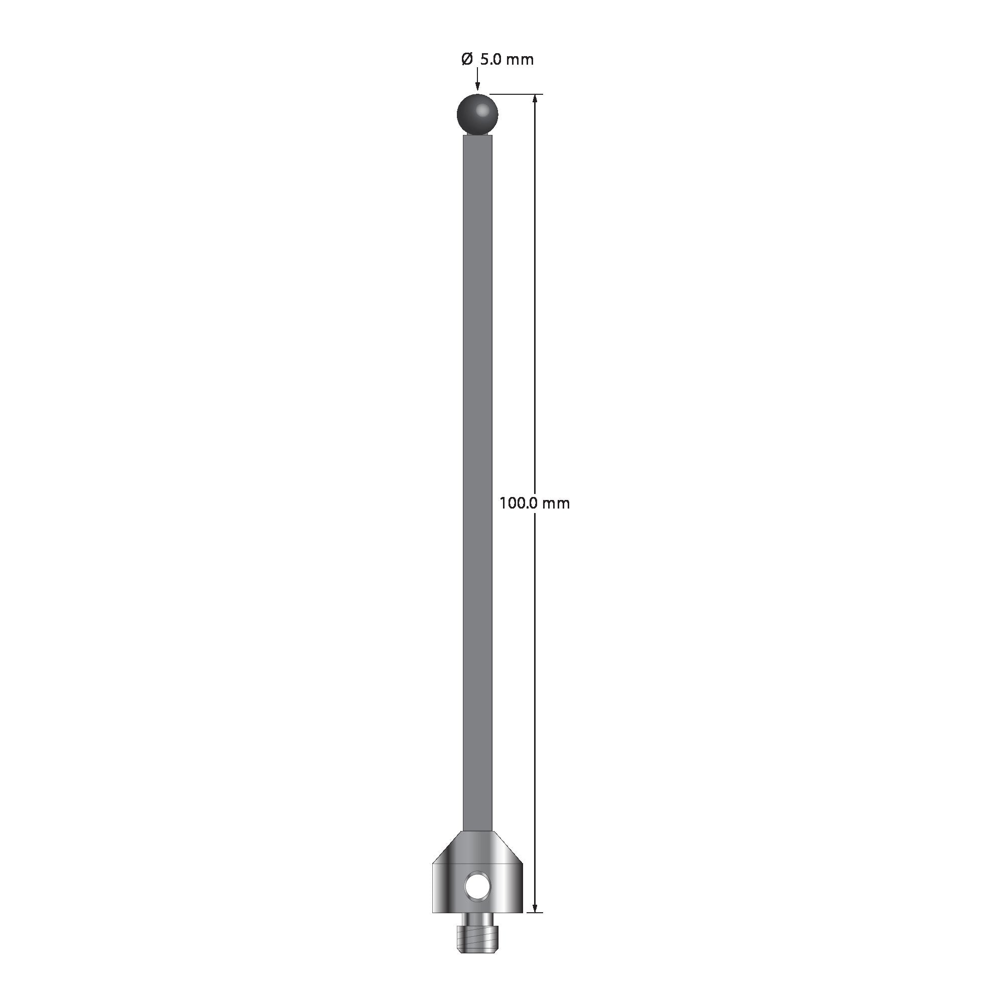 ATG-50100-TX-SN M5 stylus with 5.0mm silicon nitride ball, carbon fiber stem, and titanium base, 100mm long by Q-Mark Manufacturing, Inc.