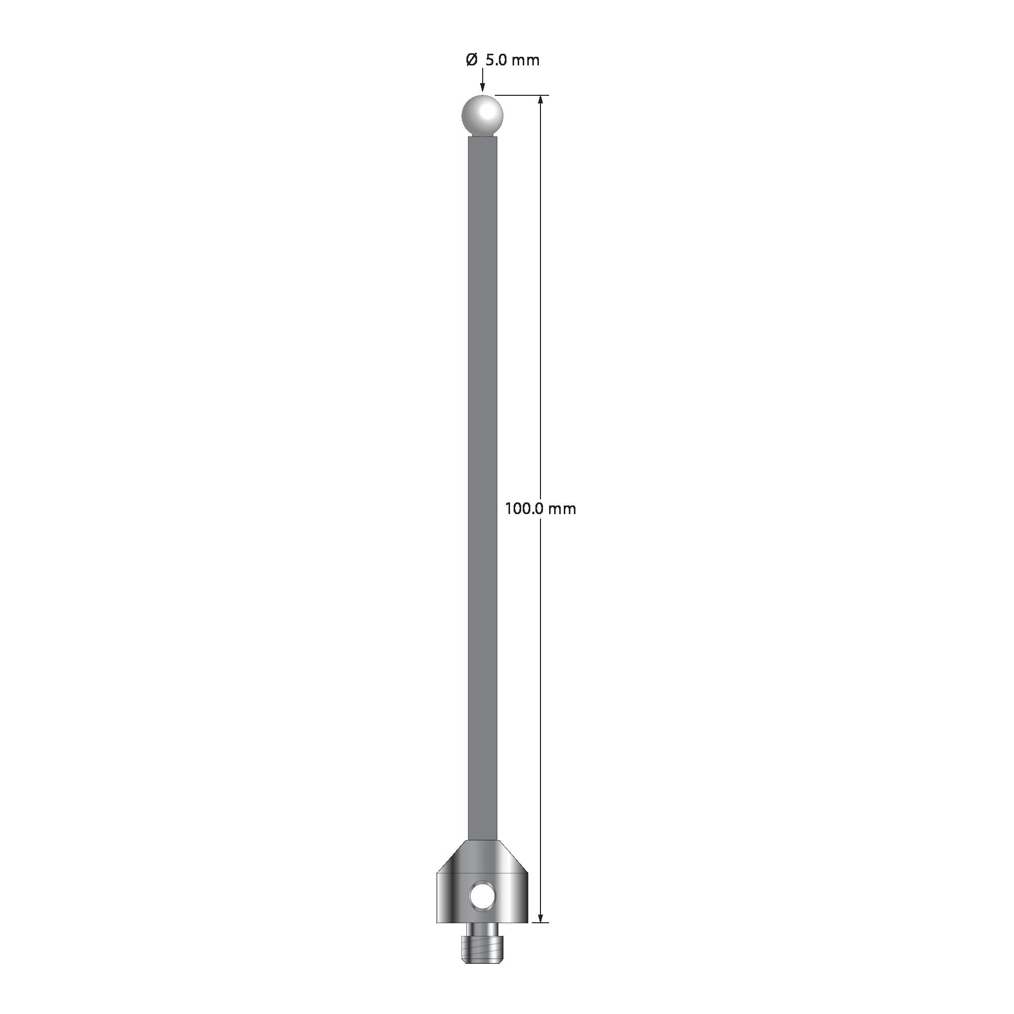 ATG-50100-TX-Z M5 stylus with 5.0mm zirconia ball, carbon fiber stem, and titanium base, 100.0mm long by Q-Mark Manufacturing, Inc.