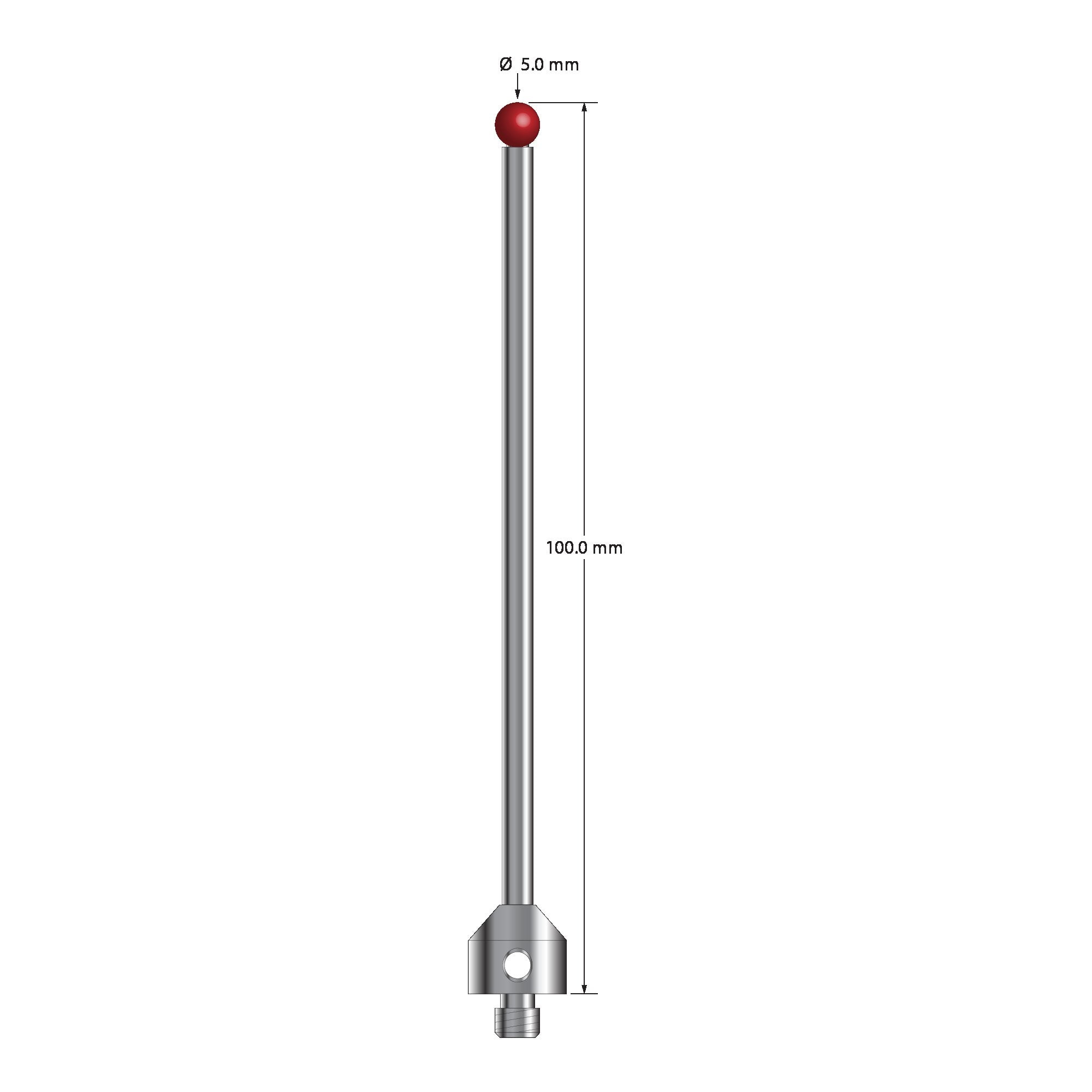 ATG-50100 M5 stylus with 5.0mm ruby ball, carbide stem, and stainless steel base, 100.0mm long by Q-Mark Manufacturing, Inc.