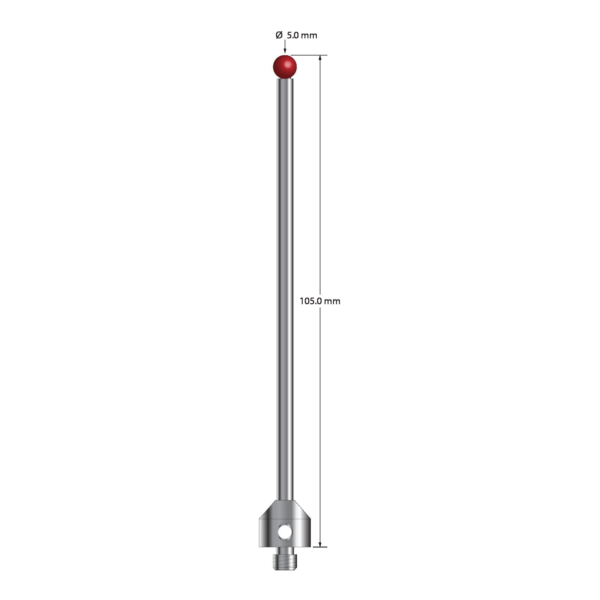 ATG-50105 M5 5.0mm ruby ball stylus with carbide stem and stainless steel base, 105mm long by Q-Mark Manufacturing, Inc.