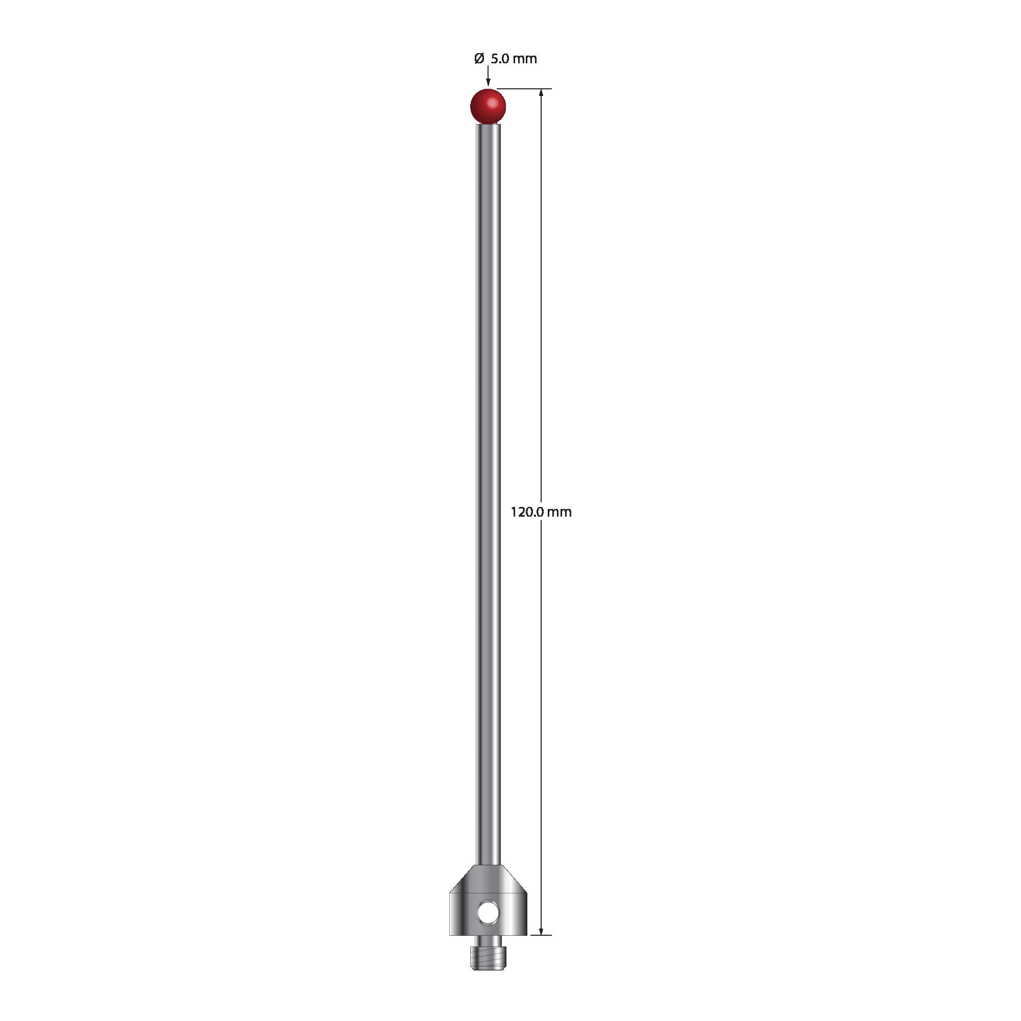 ATG-50120 M5 5.0mm ruby ball stylus with carbide stem and stainless steel base, 120mm long by Q-Mark Manufacturing, Inc.