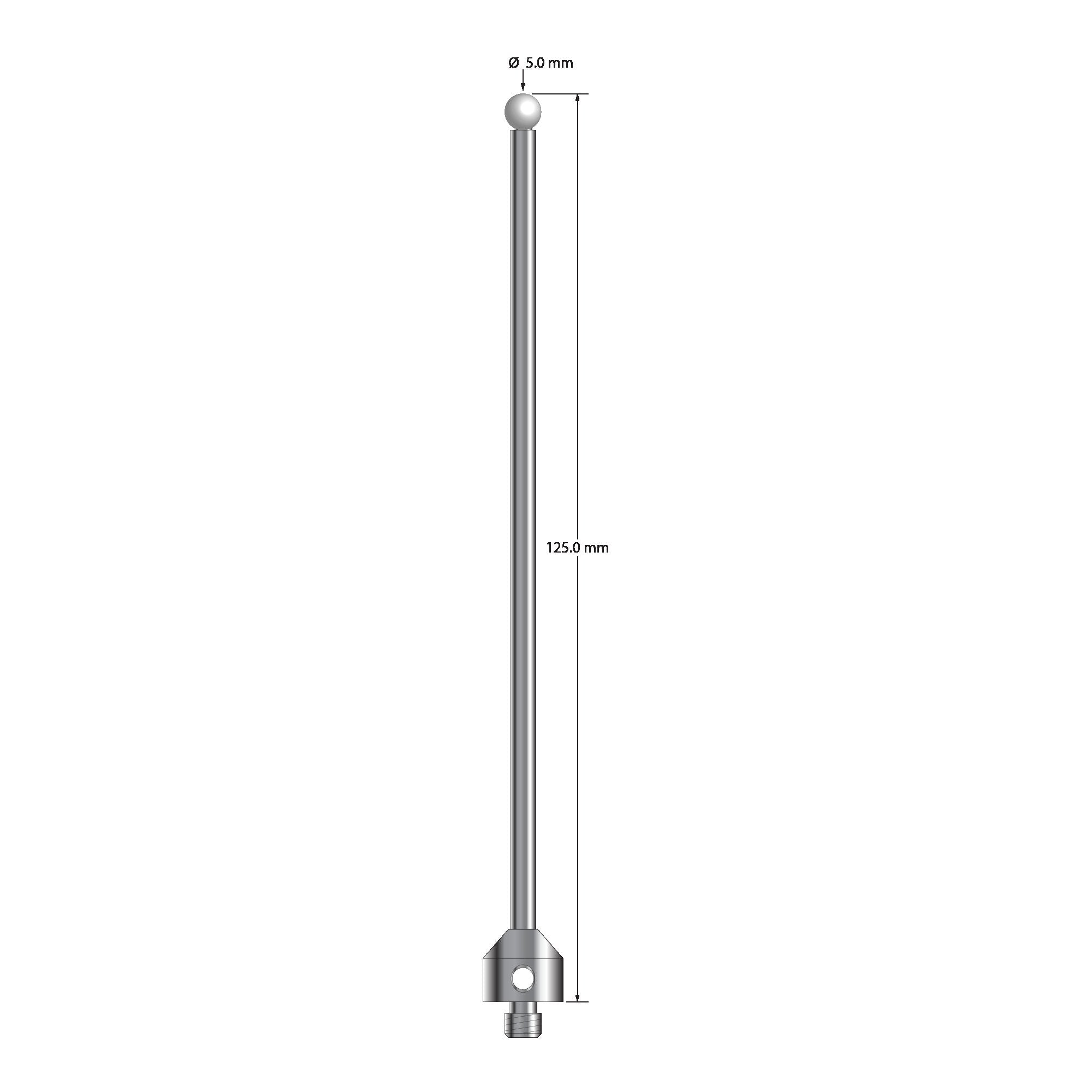 ATG-50125-Z M5 stylus with 5.0mm zirconia ball, carbide stem, and stainless steel base, 125.0mm long by Q-Mark Manufacturing, Inc.