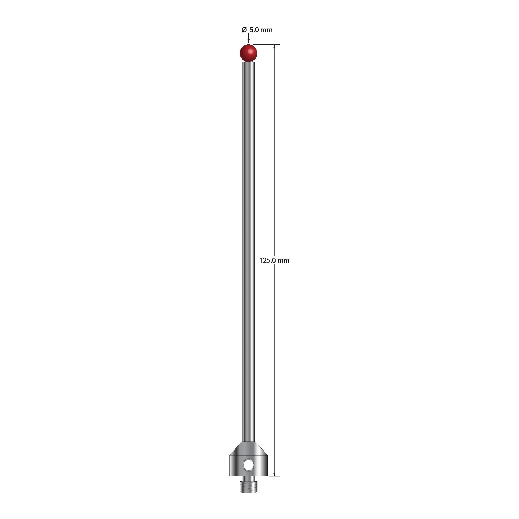 ATG-50125 M5 stylus with 5.0mm ruby ball, carbide stem, and stainless steel base, 125.0mm long by Q-Mark Manufacturing, Inc.