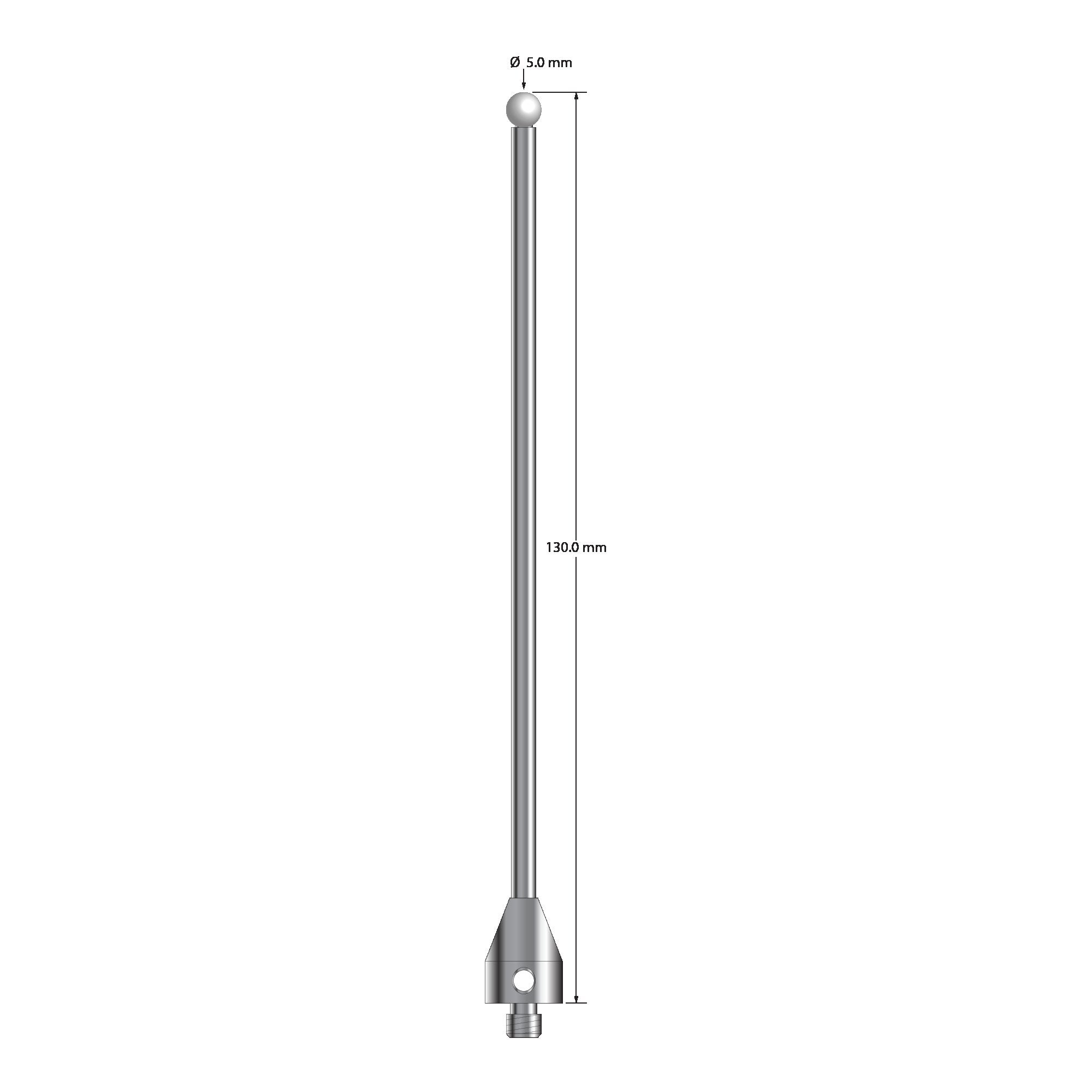 ATG-50130-Z M5 stylus with 5.0mm zirconia ball, carbide stem, and stainless steel base, 130mm long by Q-Mark Manufacturing, Inc.