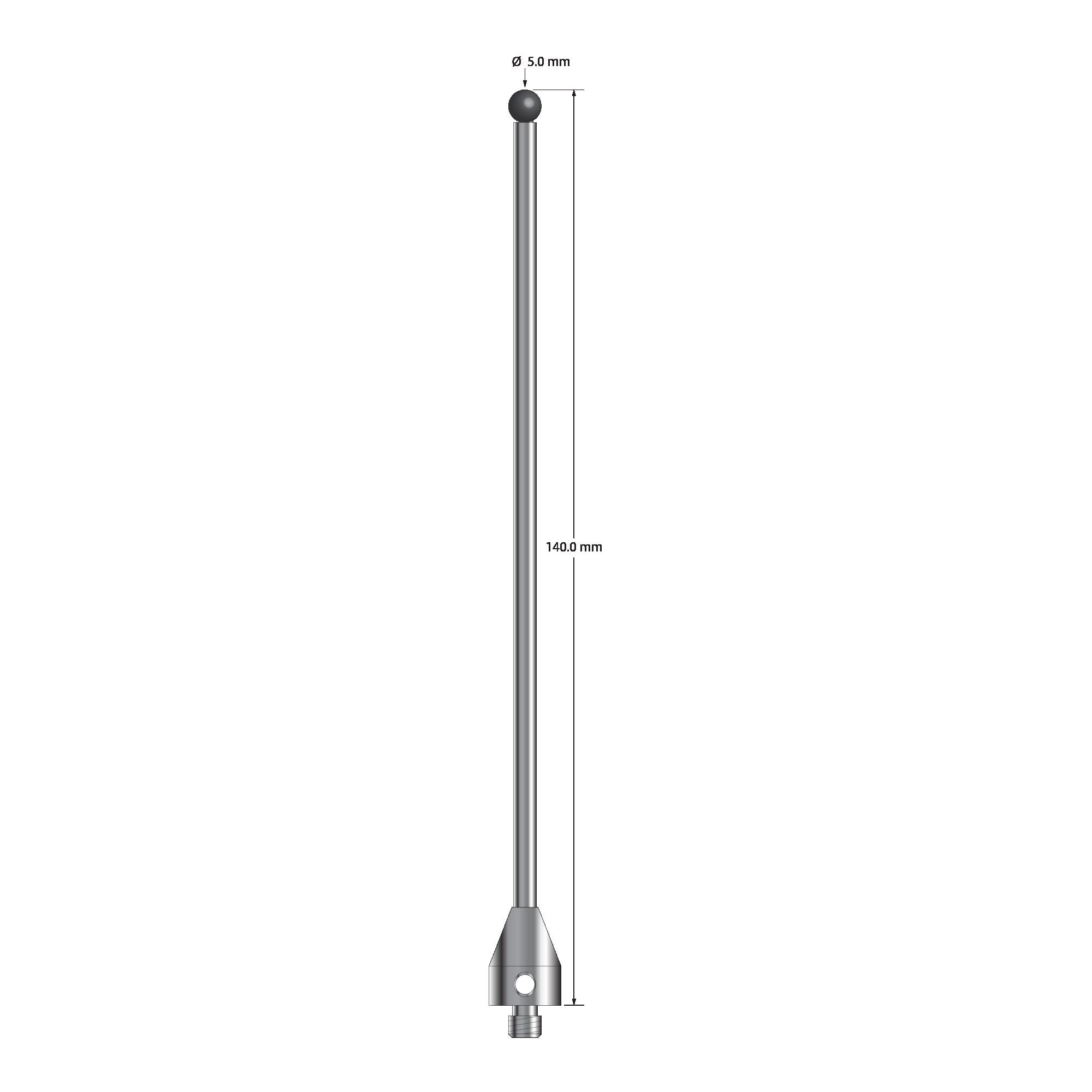 ATG-50140-SN M5 stylus with 5.0mm silicon nitride ball, carbide stem, and stainless steel base, 140mm long by Q-Mark Manufacturing, Inc.