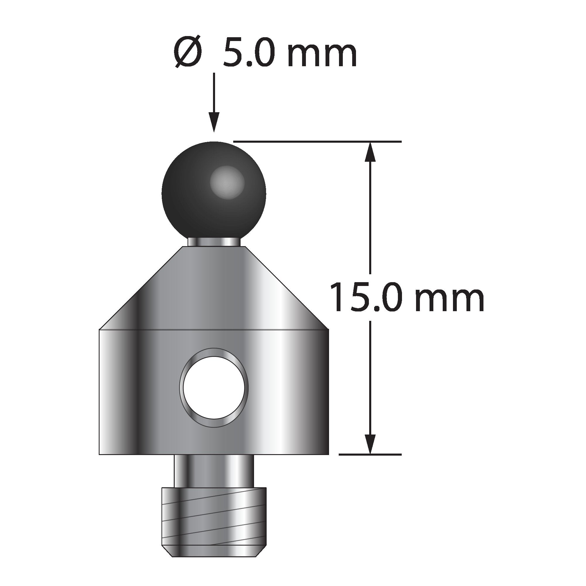 ATG-5015-SN M5 stylus with 5.0mm silicon nitride ball, carbide stem, and stainless steel base, 15.0mm long by Q-Mark Manufacturing, Inc.