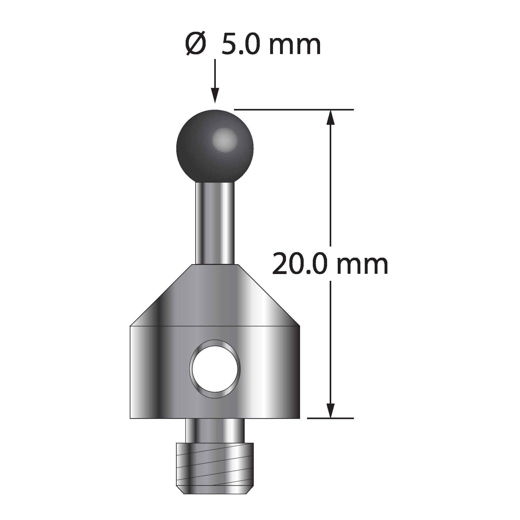 ATG-5020-SN M5 5.0mm silicon nitride stylus, carbide stem, stainless steel base, 20.0mm long by Q-Mark Manufacturing, Inc.
