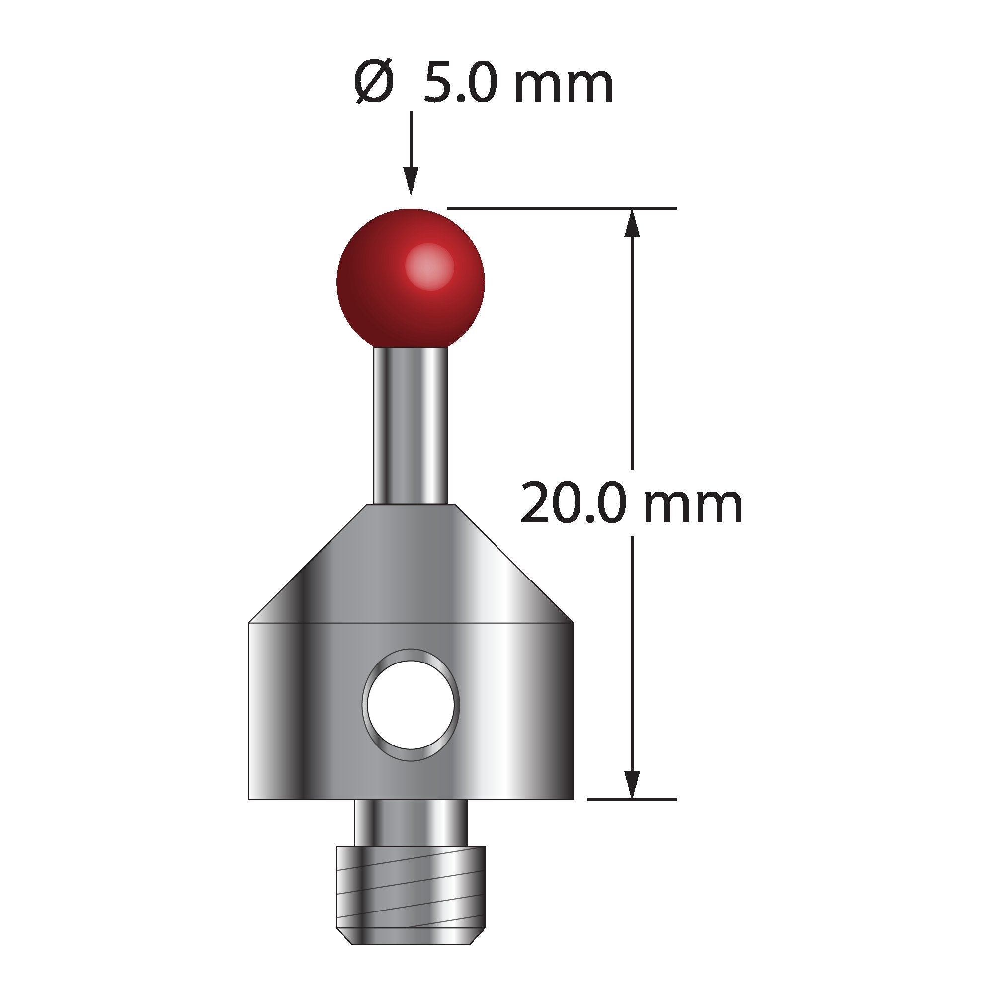 ATG-5020 M5 5.0mm ruby ball stylus with carbide stem and stainless steel base, 20.0mm long by Q-Mark Manufacturing, Inc.
