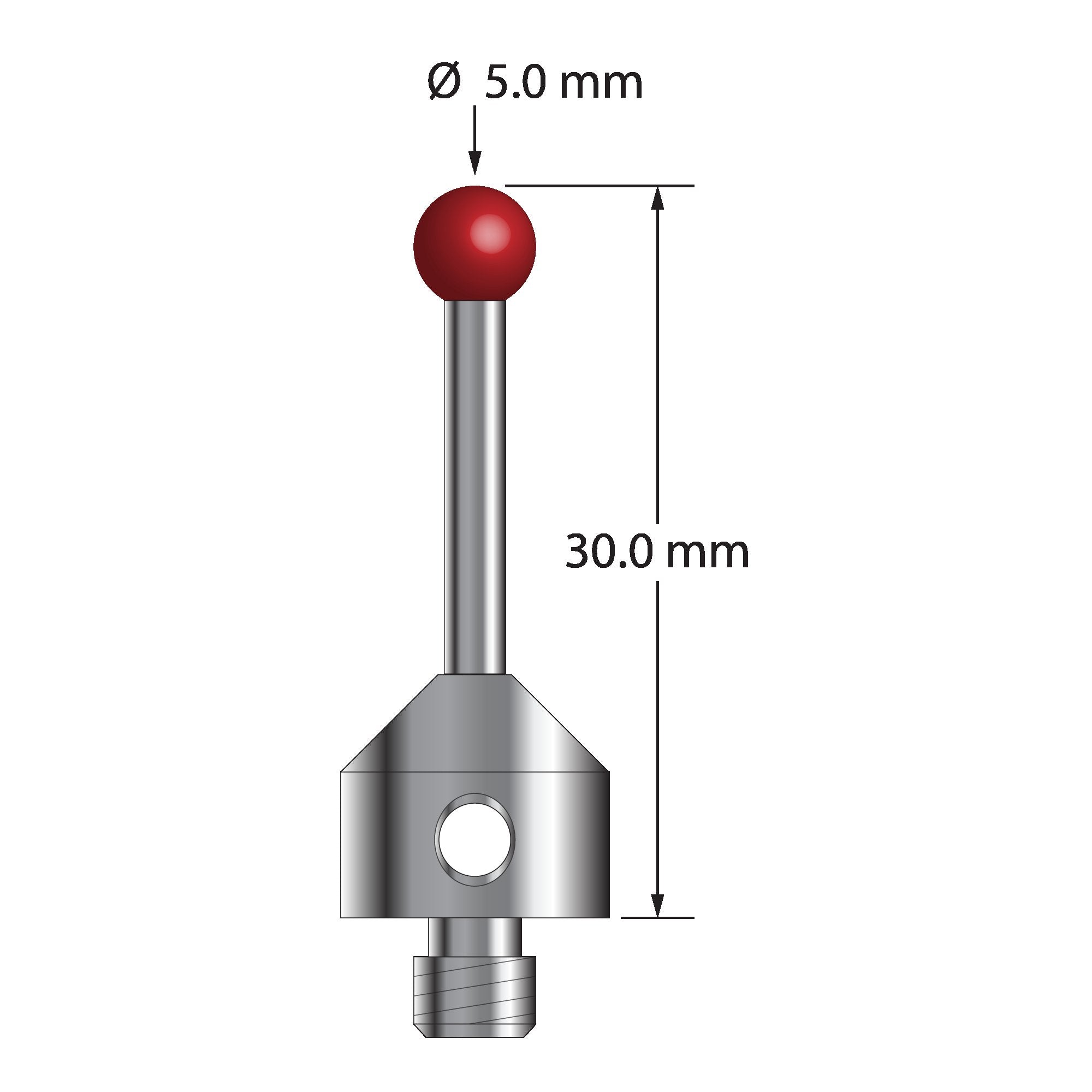 ATG-5030-L M5 stylus with 5.0mm ruby ball, carbide stem, and aluminum base, 30.0mm long by Q-Mark Manufacturing, Inc.