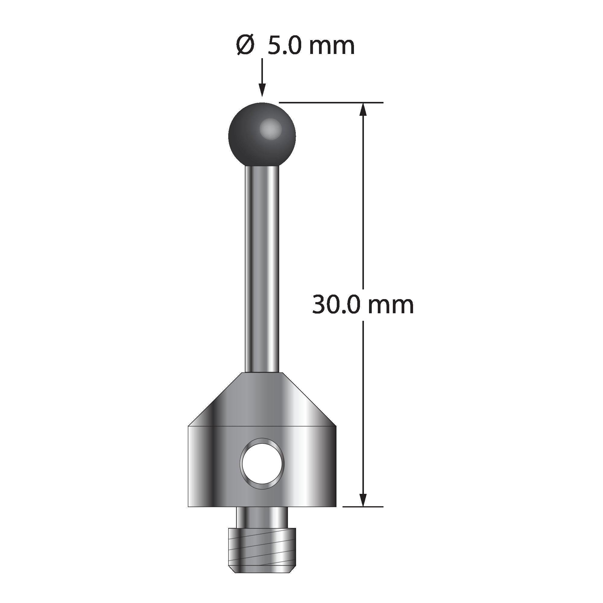 ATG-5030-SN M5 stylus with 5.0mm silicon nitride ball, carbide stem, and stainless steel base, 30.0mm long by Q-Mark Manufacturing, Inc.