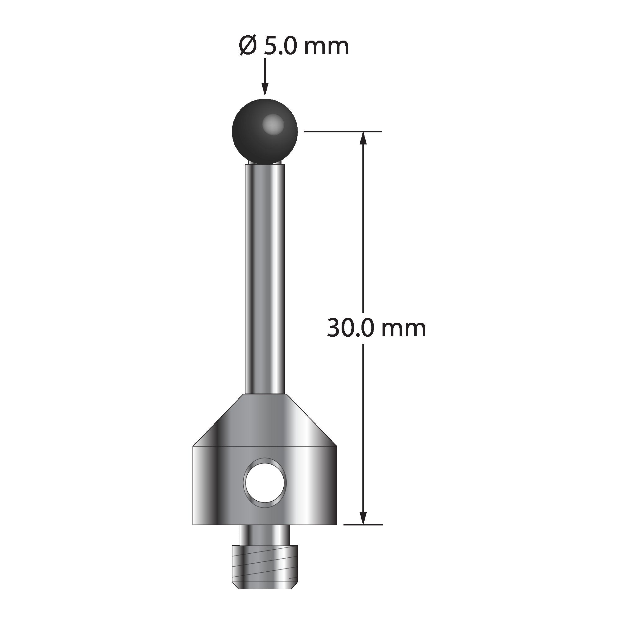 ATG-5032.5-SN M5 stylus with 5.0mm silicon nitride ball, carbide stem, and stainless steel base by Q-Mark Manufacturing, Inc.