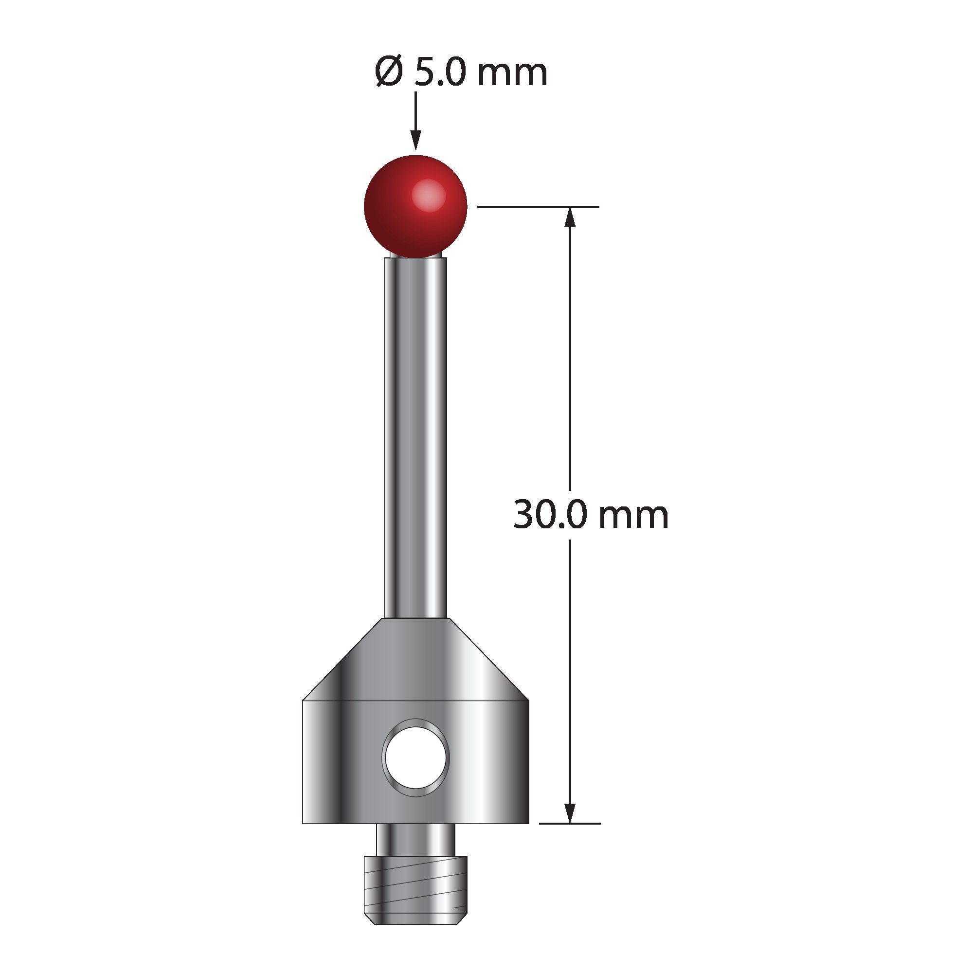ATG-5032.5 M5 stylus with 5.0mm ruby ball, carbide stem, and stainless steel base by Q-Mark Manufacturing, Inc.