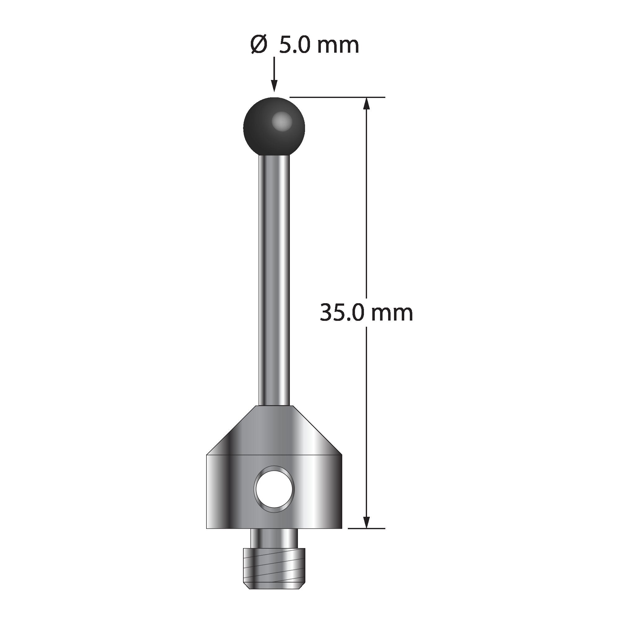 ATG-5035-SN M5 stylus with 5.0mm silicon nitride ball, carbide stem, and stainless steel base, 35.0mm long by Q-Mark Manufacturing, Inc.