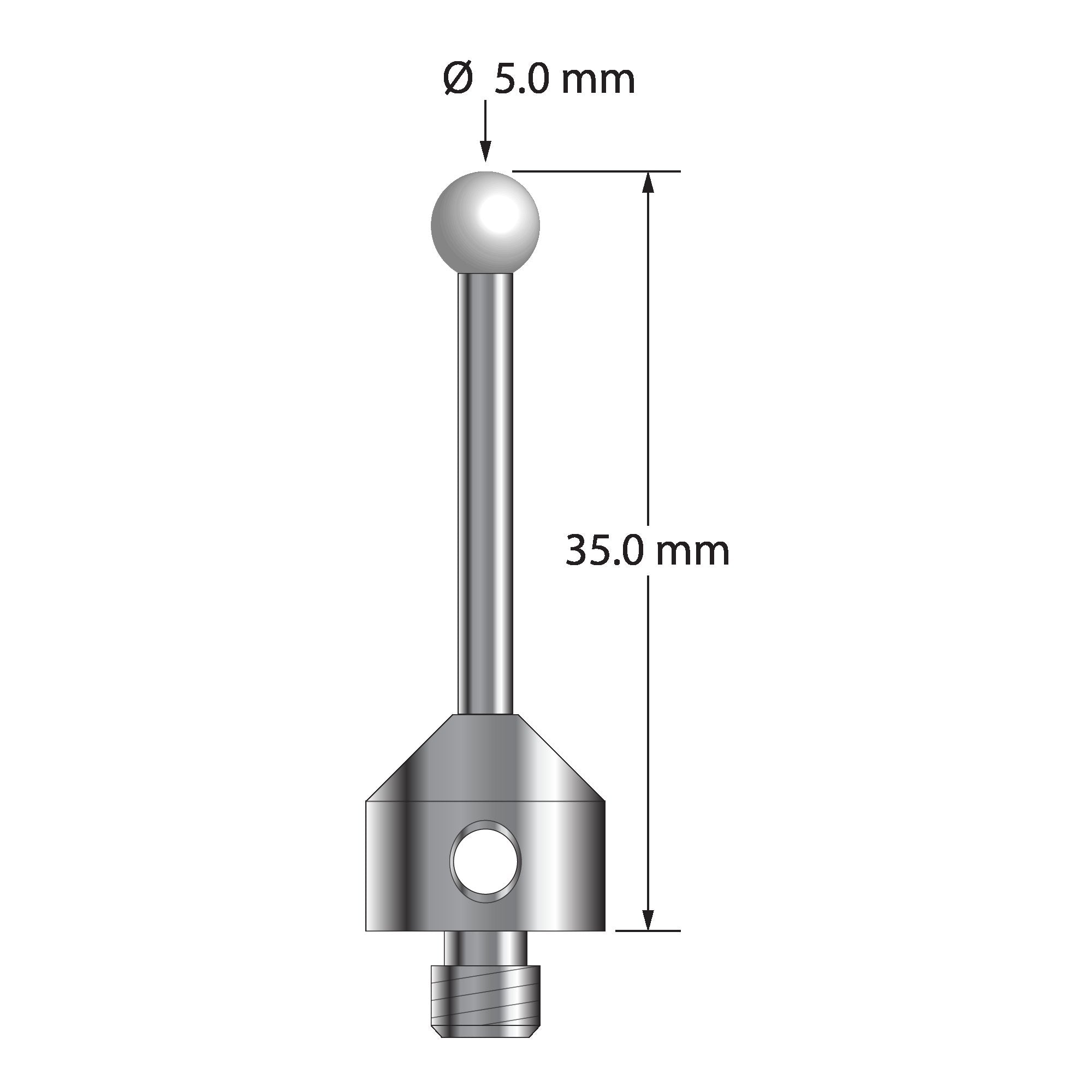 ATG-5035-Z M5 stylus with 5.0mm zirconia ball, carbide stem, and stainless steel base, 35.0mm long by Q-Mark Manufacturing, Inc.