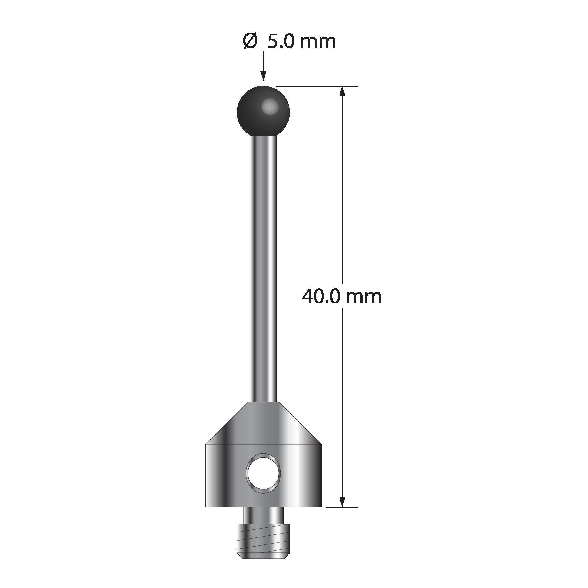 ATG-5040-SN M5 stylus with 5.0mm silicon nitride ball, carbide stem, and stainless steel base, 40.0mm long by Q-Mark Manufacturing, Inc.