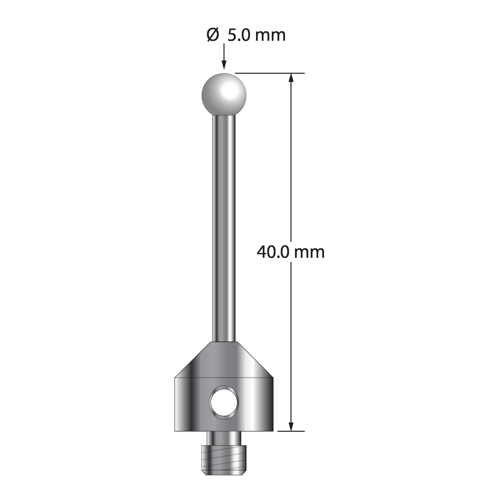 ATG-5040-Z M5 stylus with 5.0mm zirconia ball, carbide stem, and stainless steel base, 40.0mm long by Q-Mark Manufacturing, Inc.