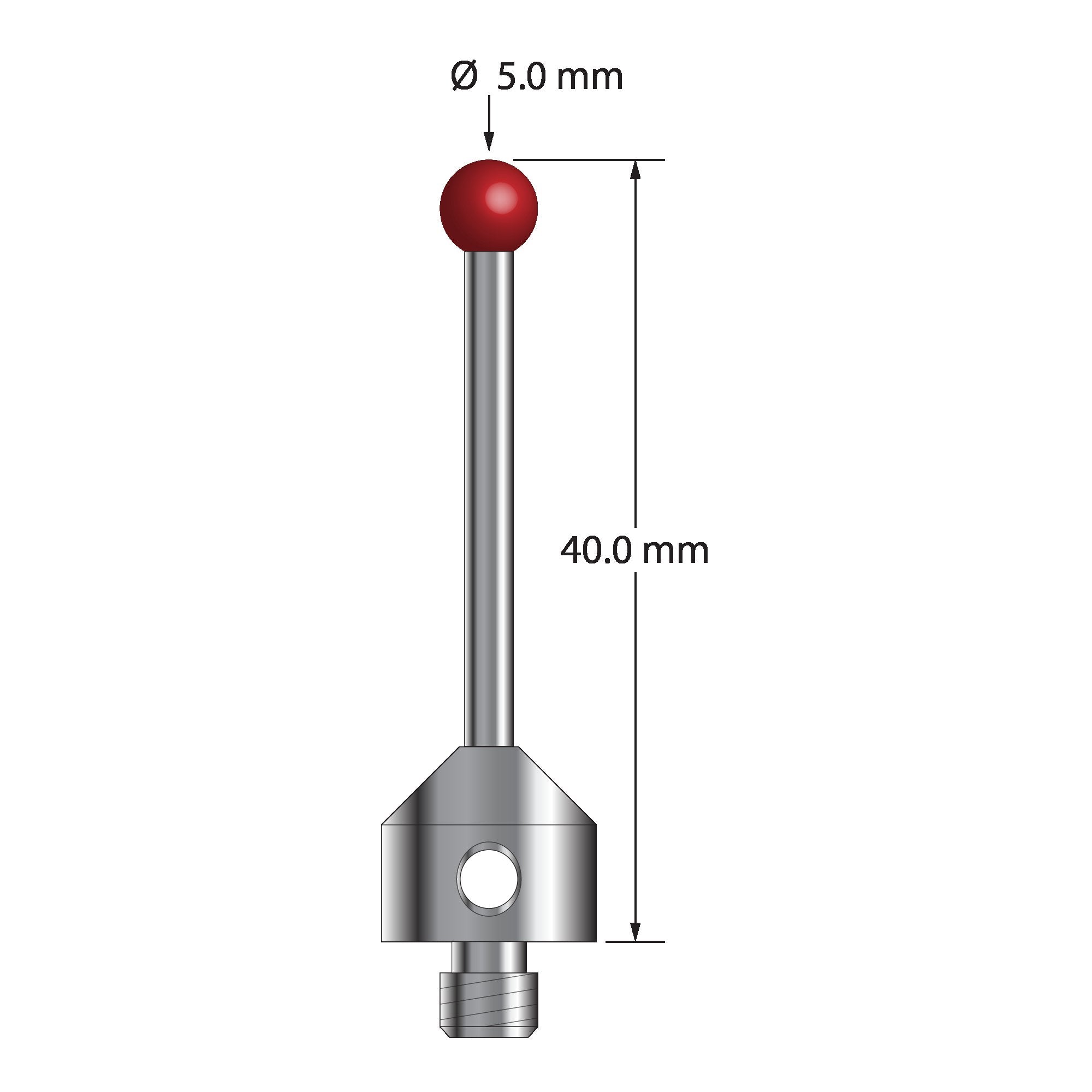 ATG-5040 M5 stylus with 5.0mm ruby ball, carbide stem, and stainless steel base, 40.0mm long by Q-Mark Manufacturing, Inc.