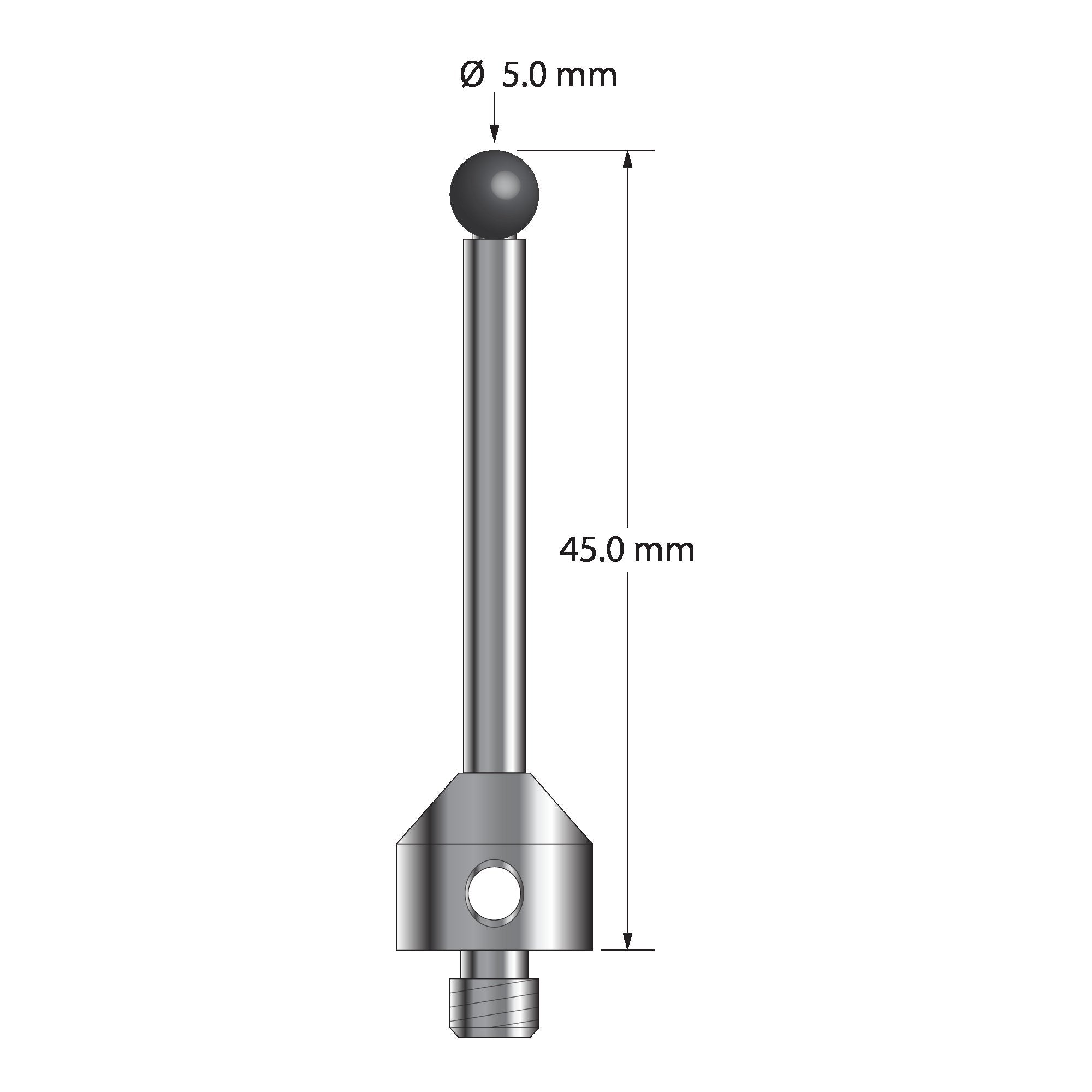 ATG-5045-SN M5 stylus with 5.0mm silicon nitride ball, carbide stem, and stainless steel base, 45.0mm long by Q-Mark Manufacturing, Inc.