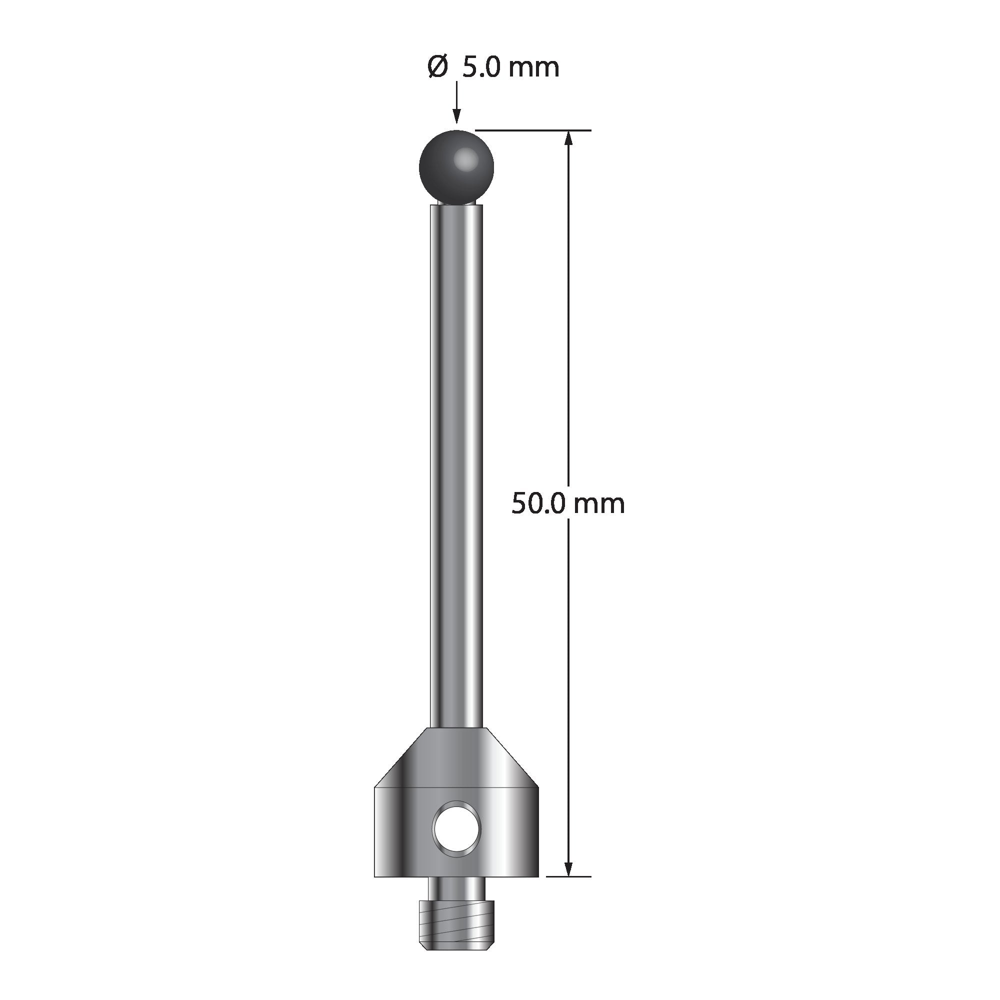 ATG-5050-SN M5 stylus with 5.0mm silicon nitride ball, carbide stem, and stainless steel base, 50.0mm long by Q-Mark Manufacturing, Inc.
