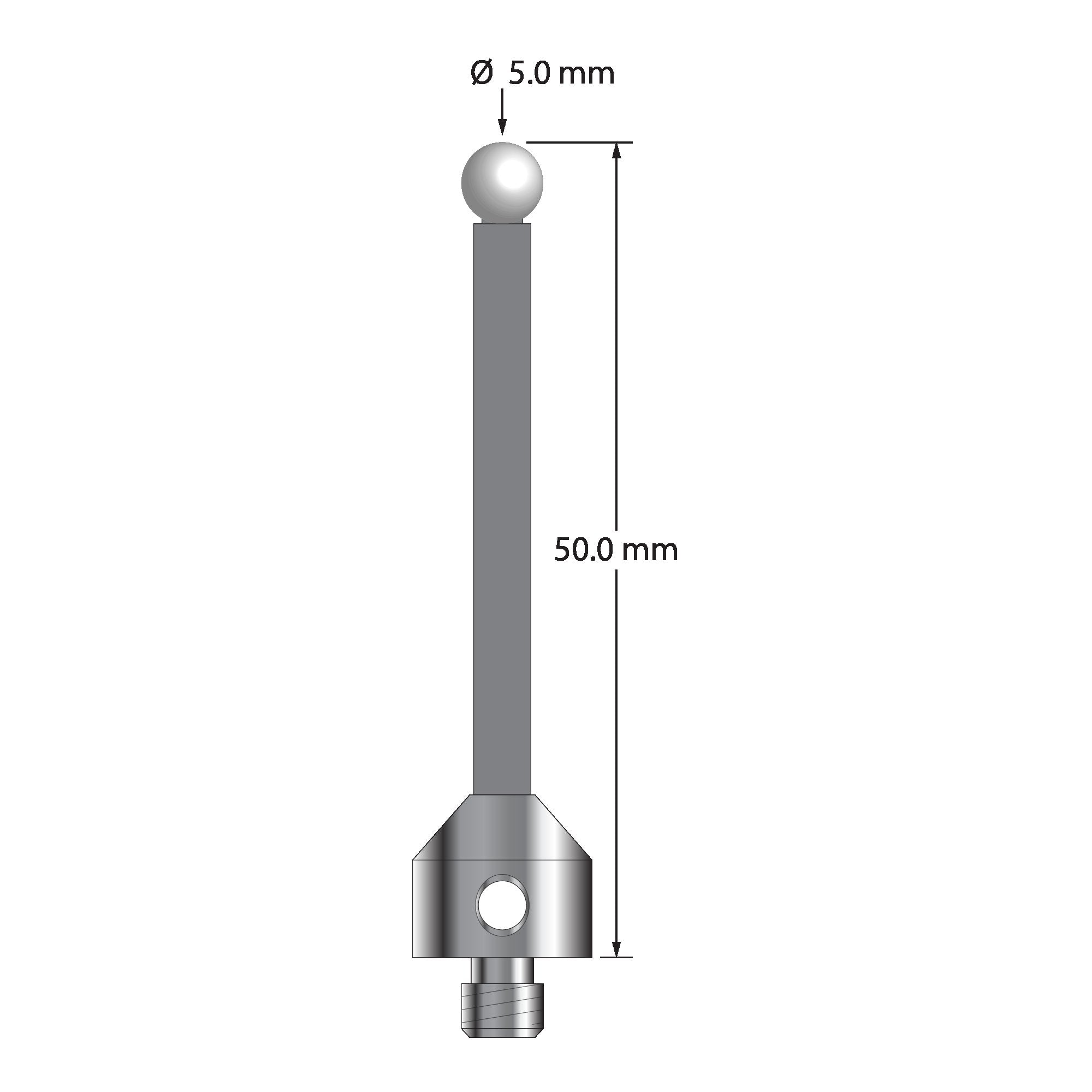 ATG-5050-TX-Z M5 stylus with 5.0mm zirconia ball, carbon fiber stem, and titanium base, 50.0mm long by Q-Mark Manufacturing, Inc.